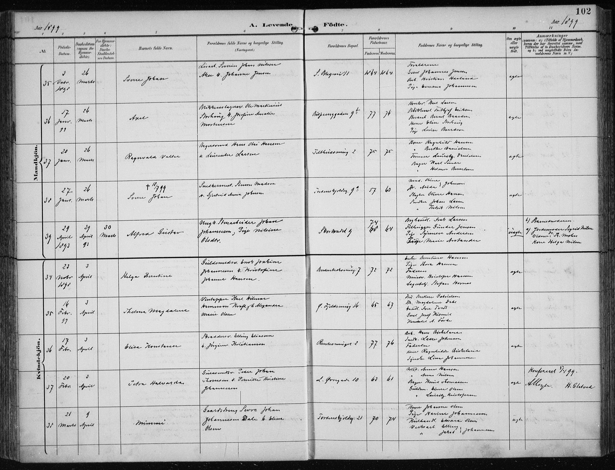 Korskirken sokneprestembete, AV/SAB-A-76101/H/Hab: Klokkerbok nr. B 10, 1896-1905, s. 102