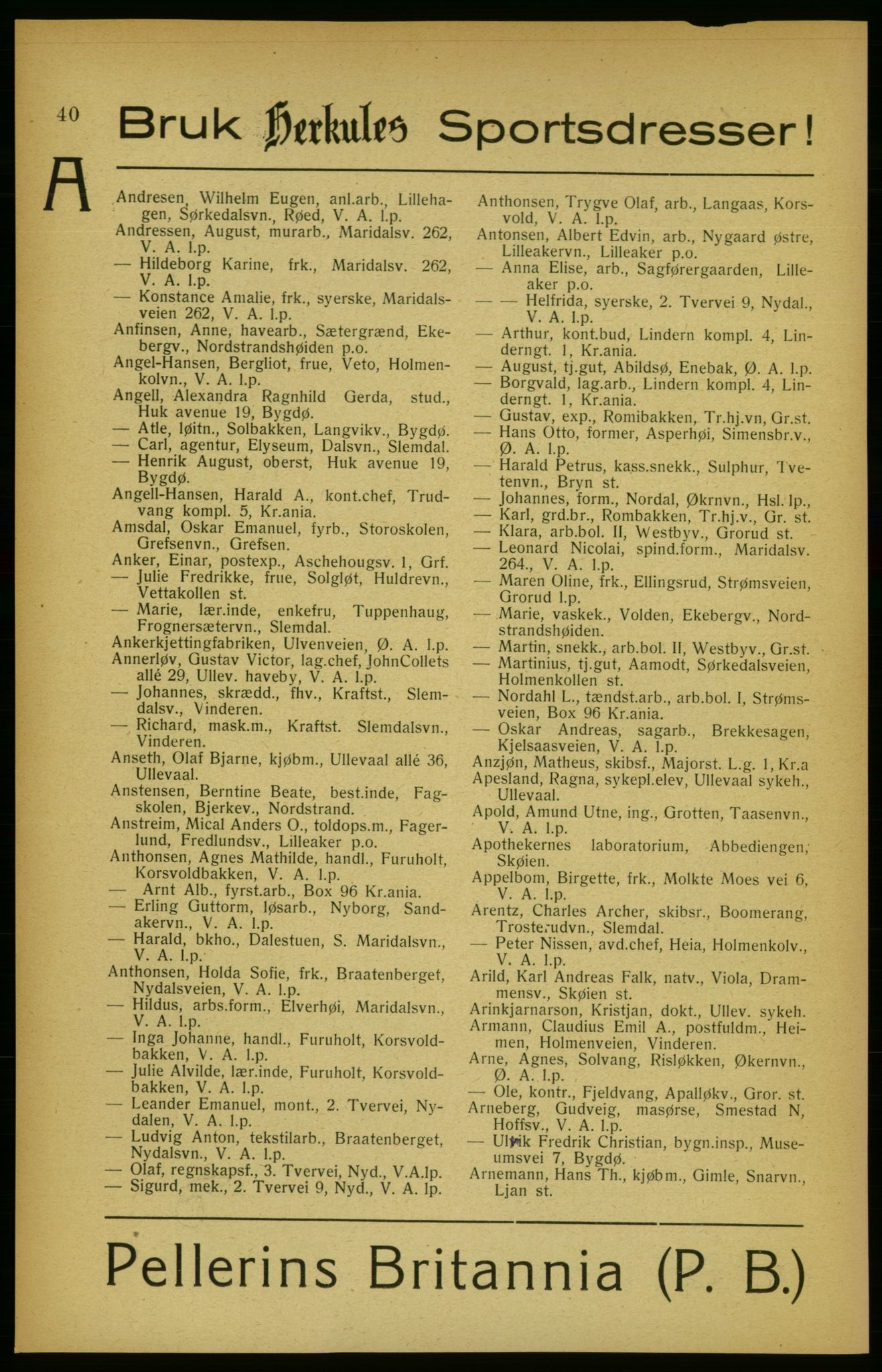 Aker adressebok/adressekalender, PUBL/001/A/002: Akers adressekalender, 1922, s. 40