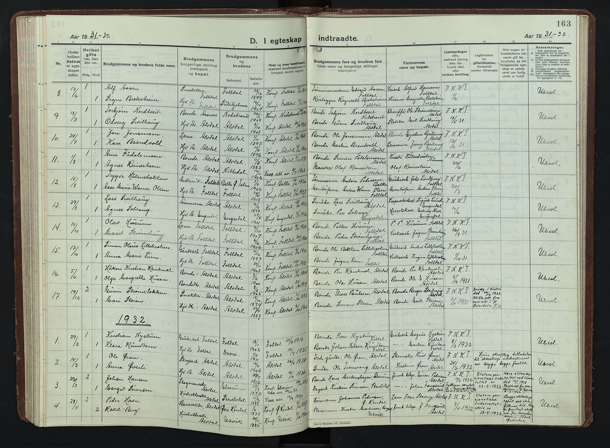 Alvdal prestekontor, AV/SAH-PREST-060/H/Ha/Hab/L0007: Klokkerbok nr. 7, 1924-1945, s. 163