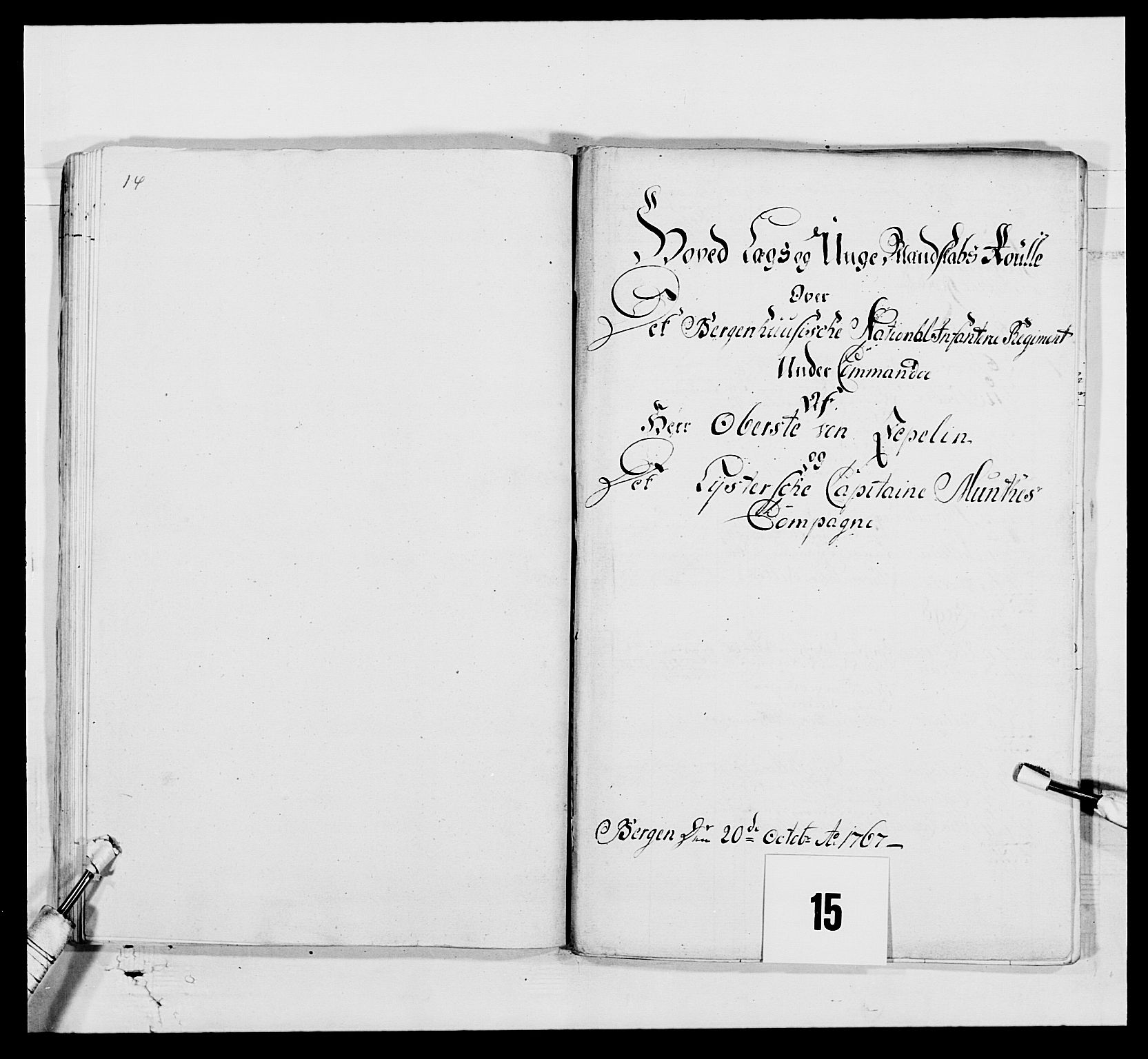 Kommanderende general (KG I) med Det norske krigsdirektorium, AV/RA-EA-5419/E/Ea/L0519: 1. Bergenhusiske regiment, 1767, s. 341