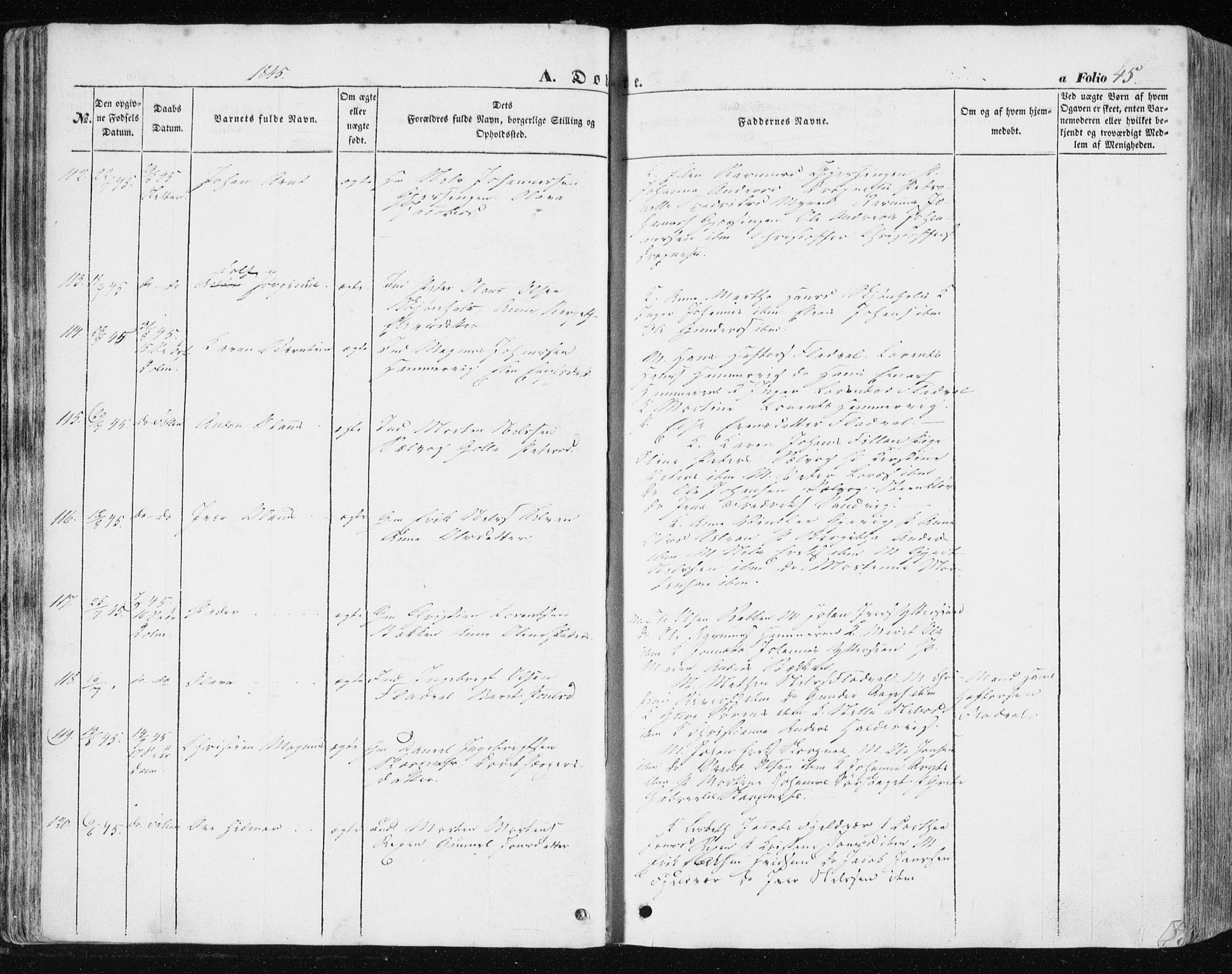 Ministerialprotokoller, klokkerbøker og fødselsregistre - Sør-Trøndelag, SAT/A-1456/634/L0529: Ministerialbok nr. 634A05, 1843-1851, s. 45