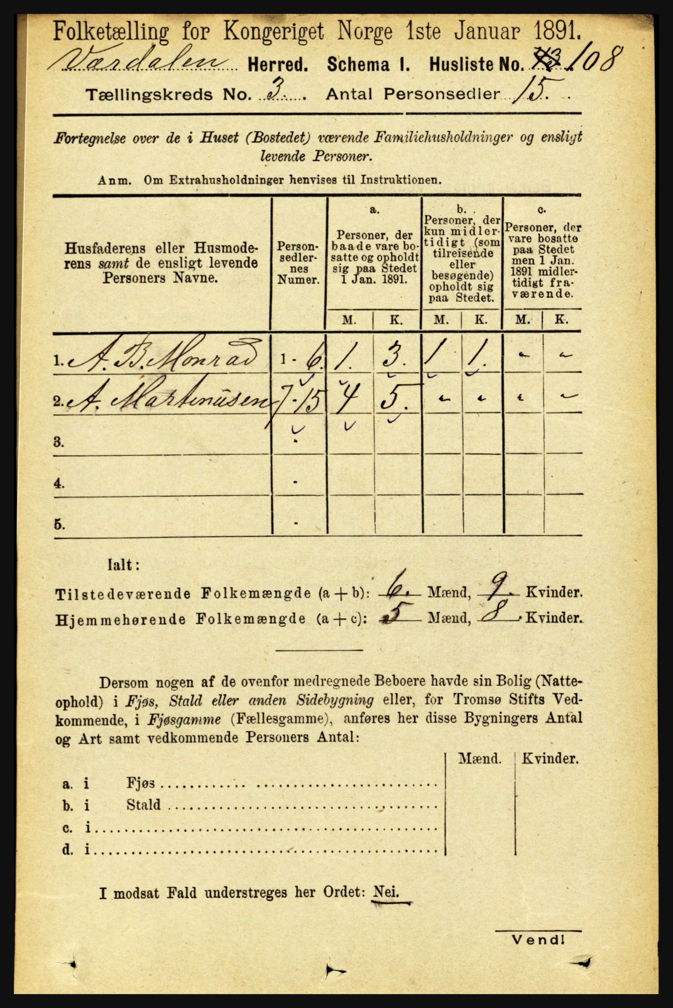 RA, Folketelling 1891 for 1721 Verdal herred, 1891, s. 1767