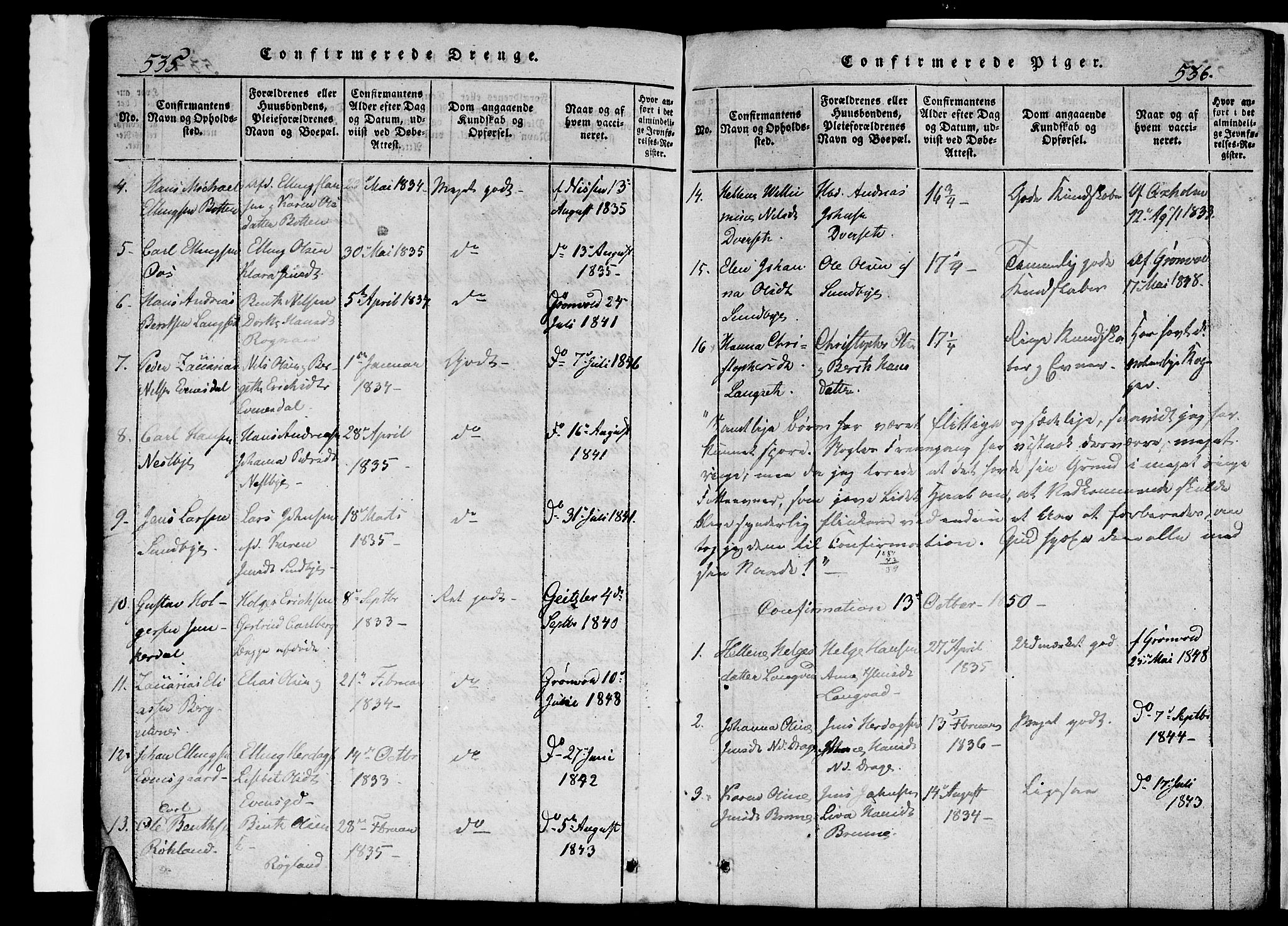 Ministerialprotokoller, klokkerbøker og fødselsregistre - Nordland, AV/SAT-A-1459/847/L0676: Klokkerbok nr. 847C04, 1821-1853, s. 535-536