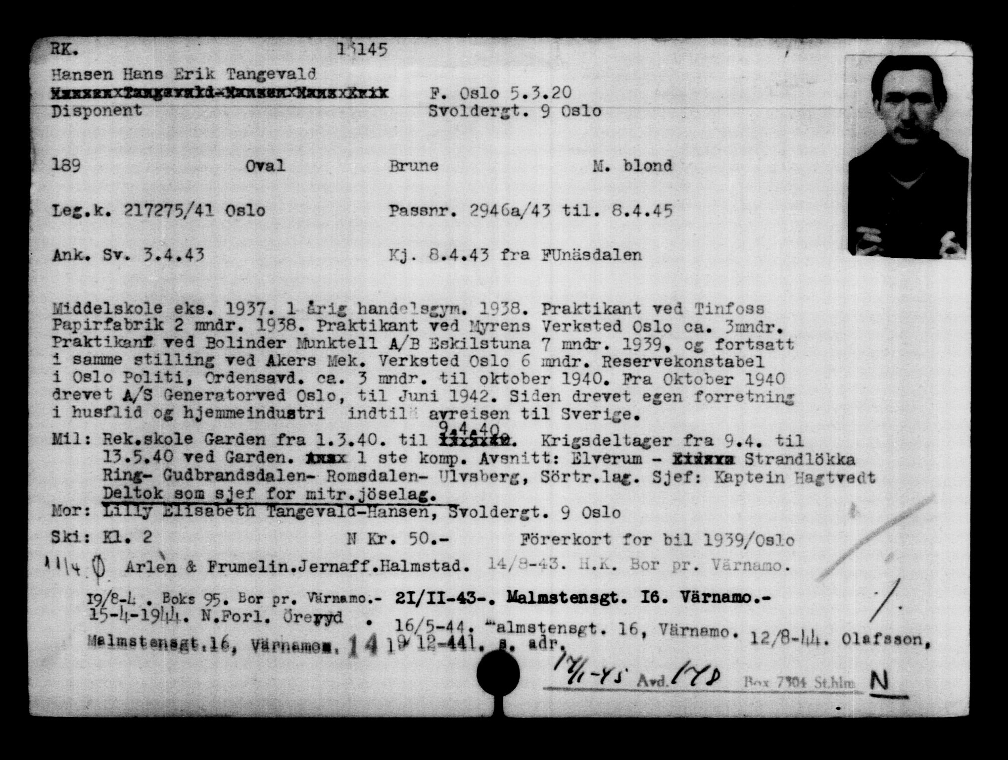 Den Kgl. Norske Legasjons Flyktningskontor, AV/RA-S-6753/V/Va/L0007: Kjesäterkartoteket.  Flyktningenr. 12700-15723, 1940-1945, s. 2810