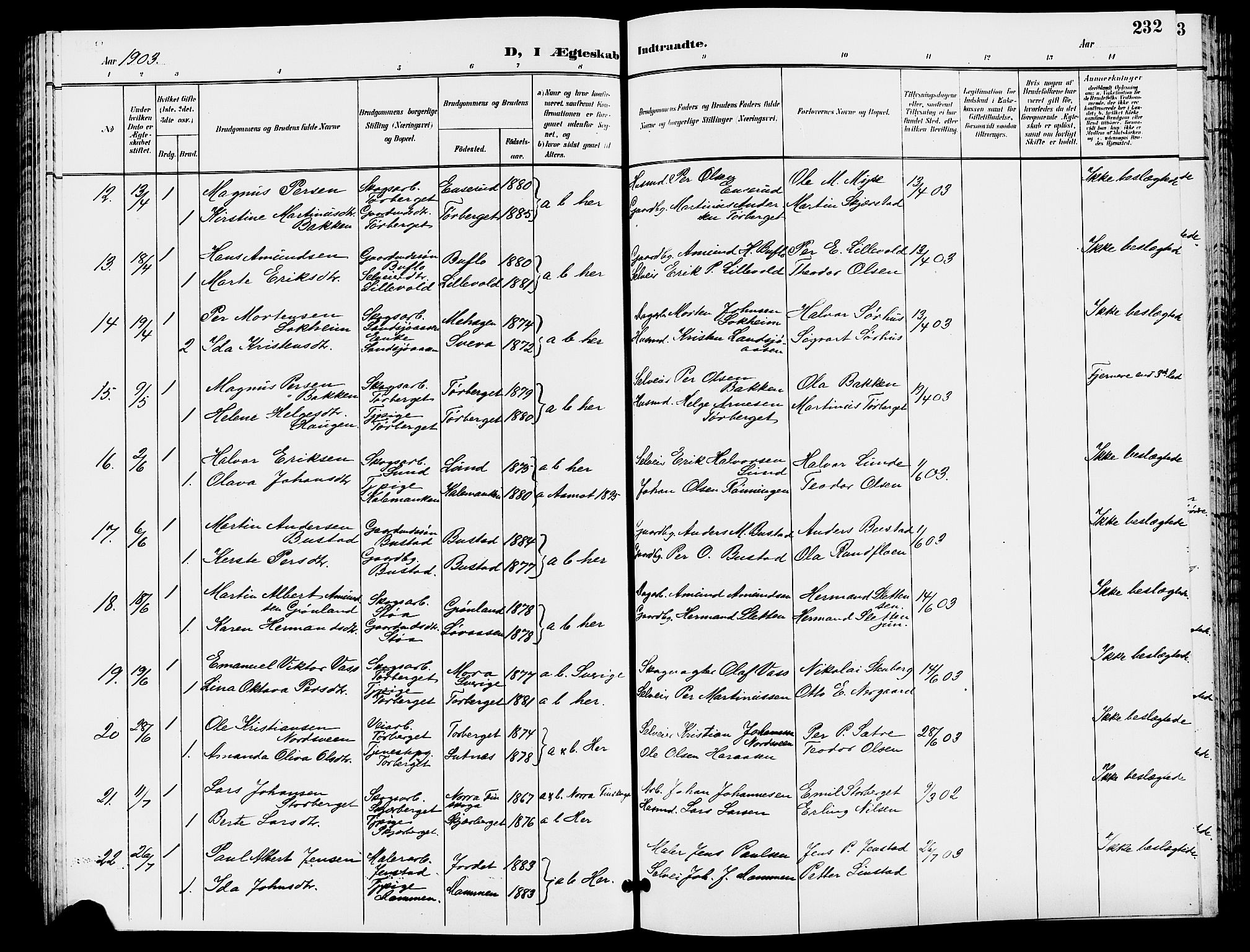 Trysil prestekontor, AV/SAH-PREST-046/H/Ha/Hab/L0006: Klokkerbok nr. 6, 1896-1912, s. 232