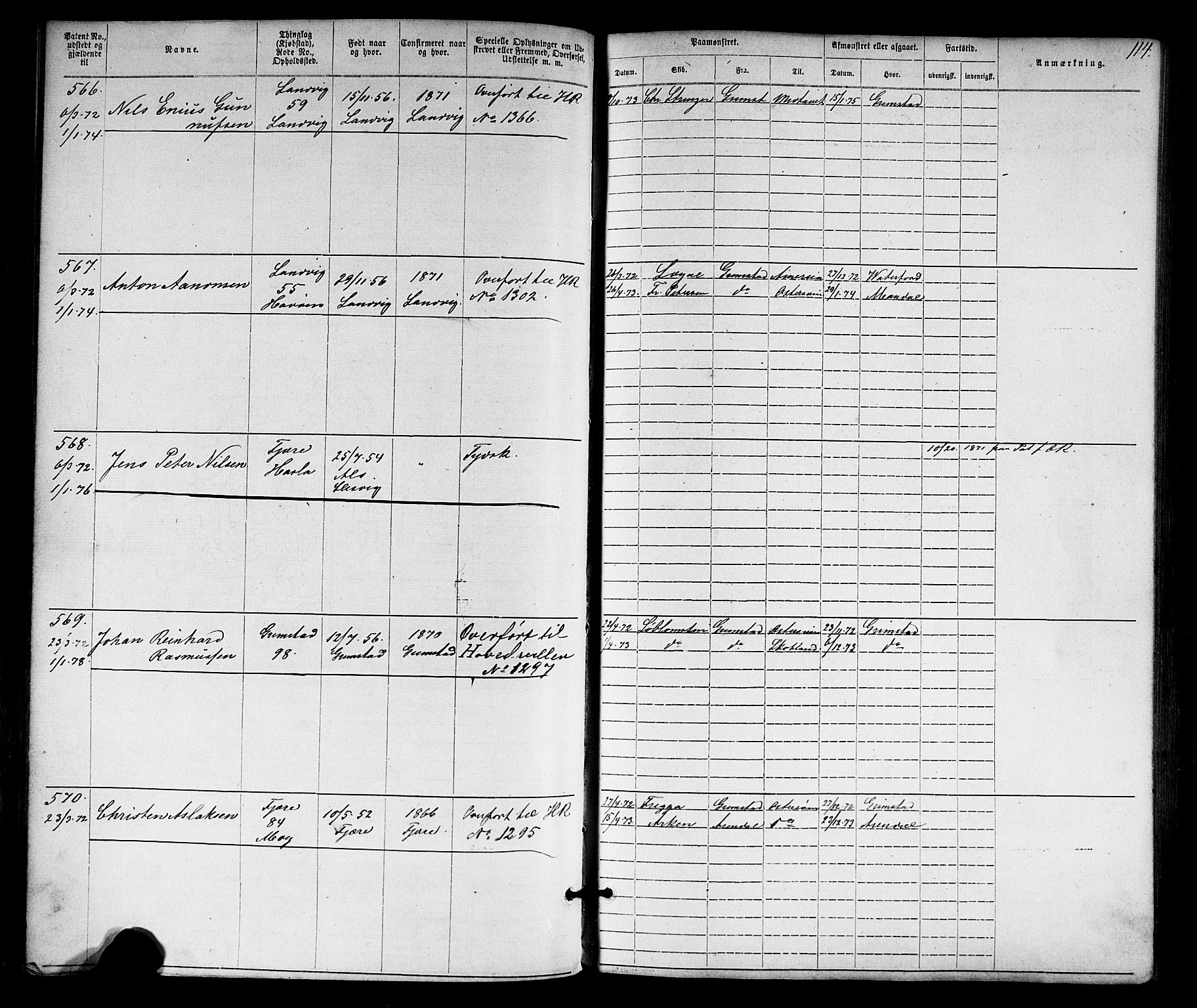 Grimstad mønstringskrets, SAK/2031-0013/F/Fa/L0005: Annotasjonsrulle nr 1-1910 med register, V-18, 1870-1892, s. 141