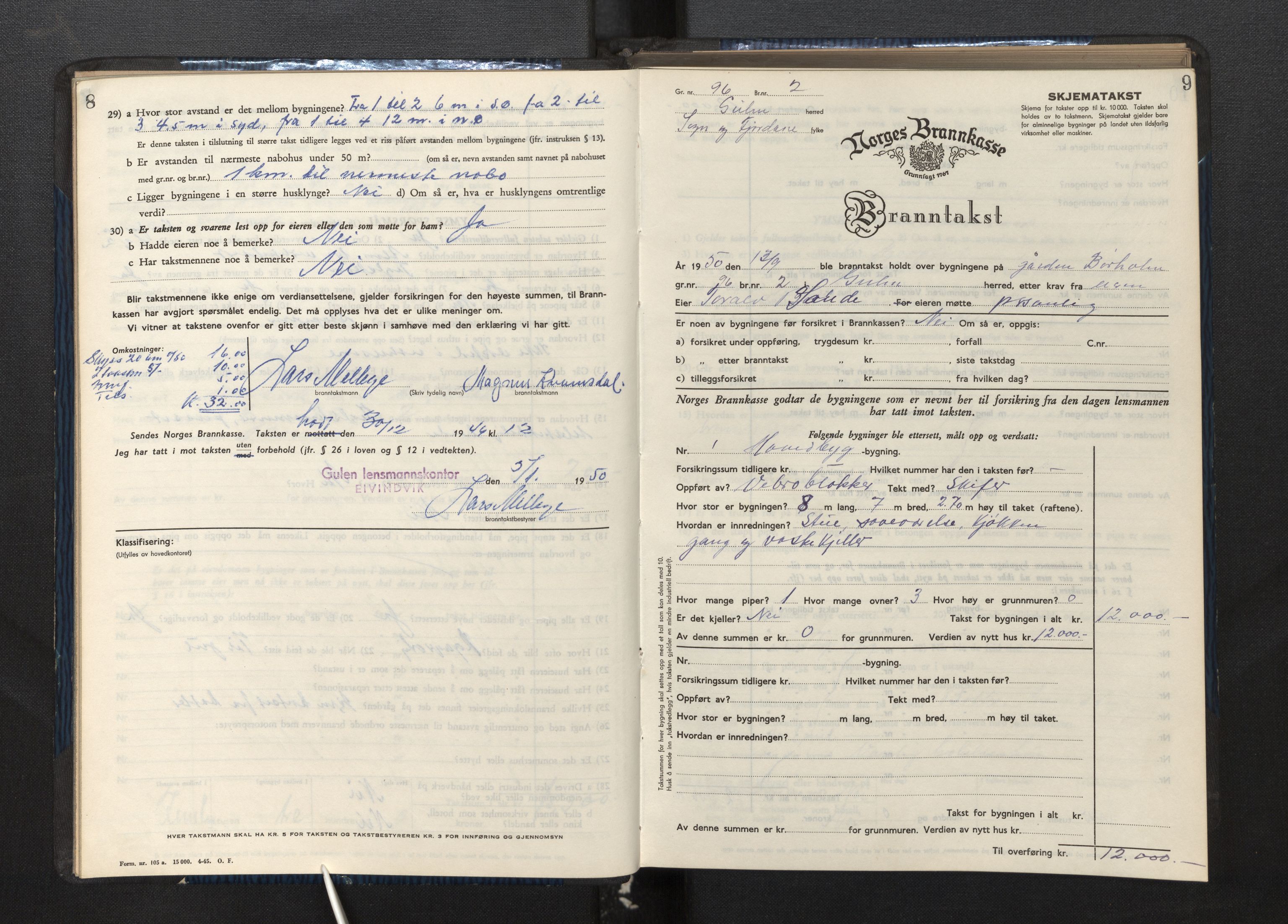 Lensmannen i Gulen, SAB/A-27901/0012/L0004: Branntakstprotokoll skjematakst, 1948-1954, s. 8-9