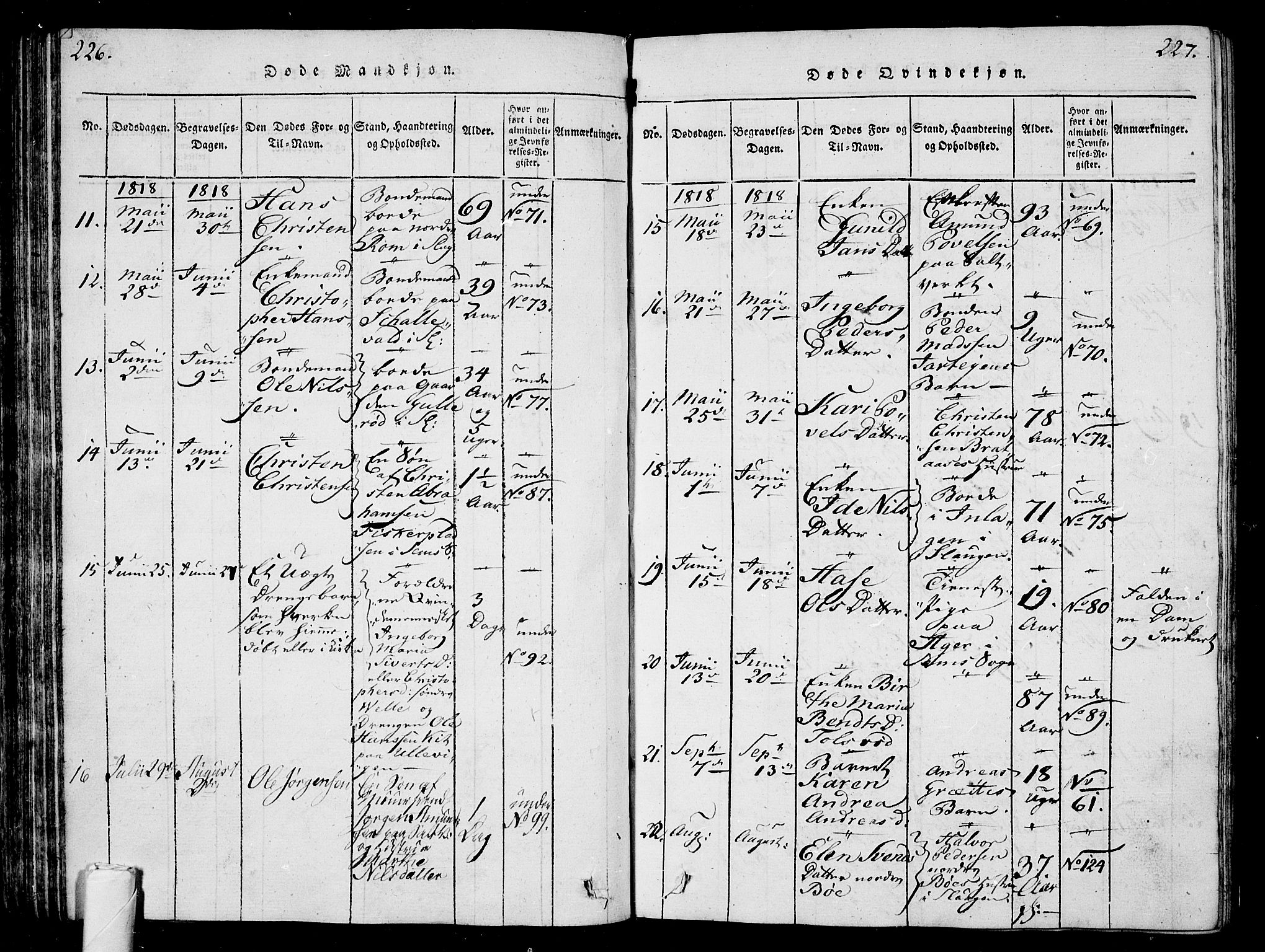 Sem kirkebøker, AV/SAKO-A-5/G/Ga/L0001: Klokkerbok nr. I 1, 1814-1825, s. 226-227