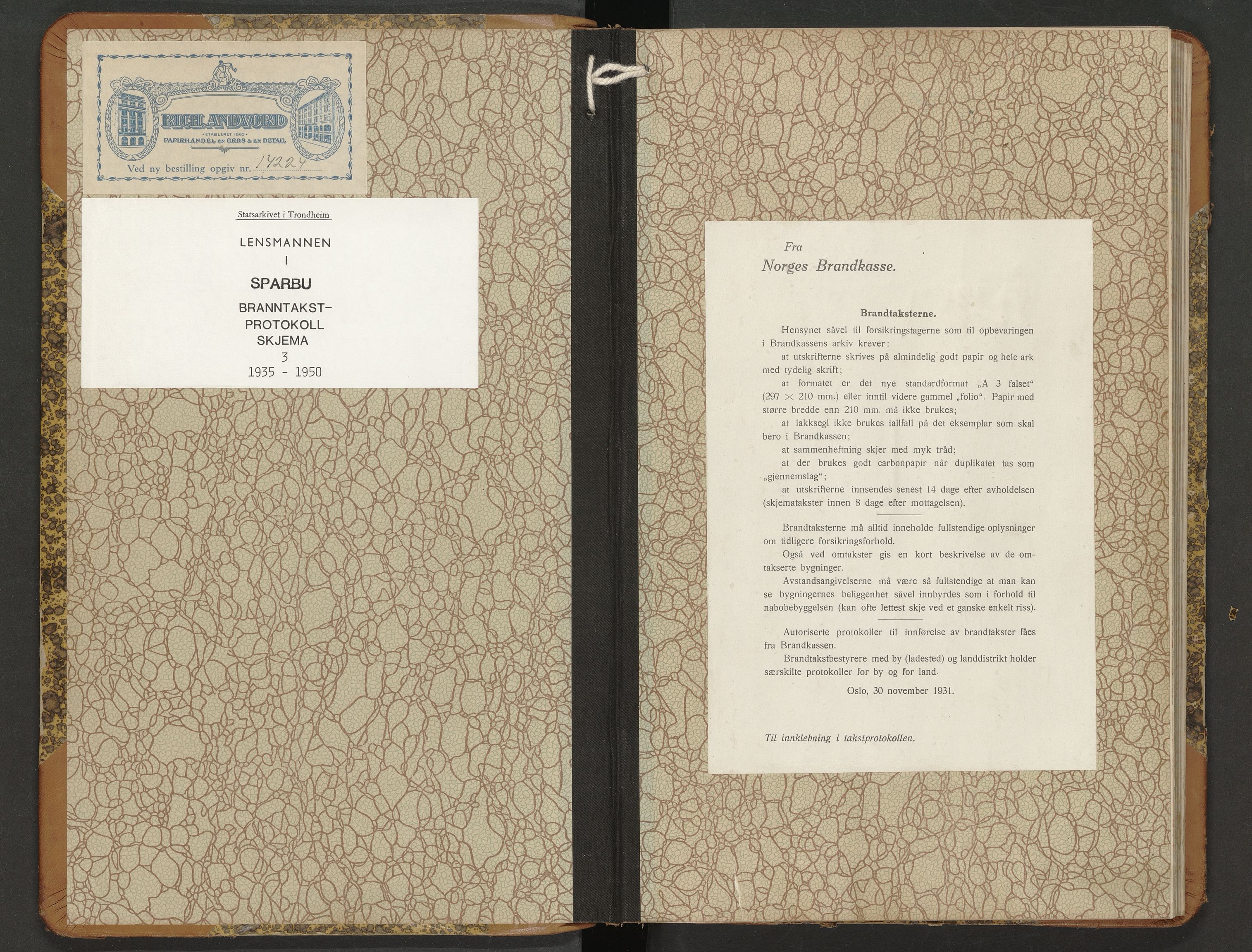 Norges Brannkasse Sparbu, SAT/A-5550/Fb/L0003: Branntakstprotokoll, 1935-1950