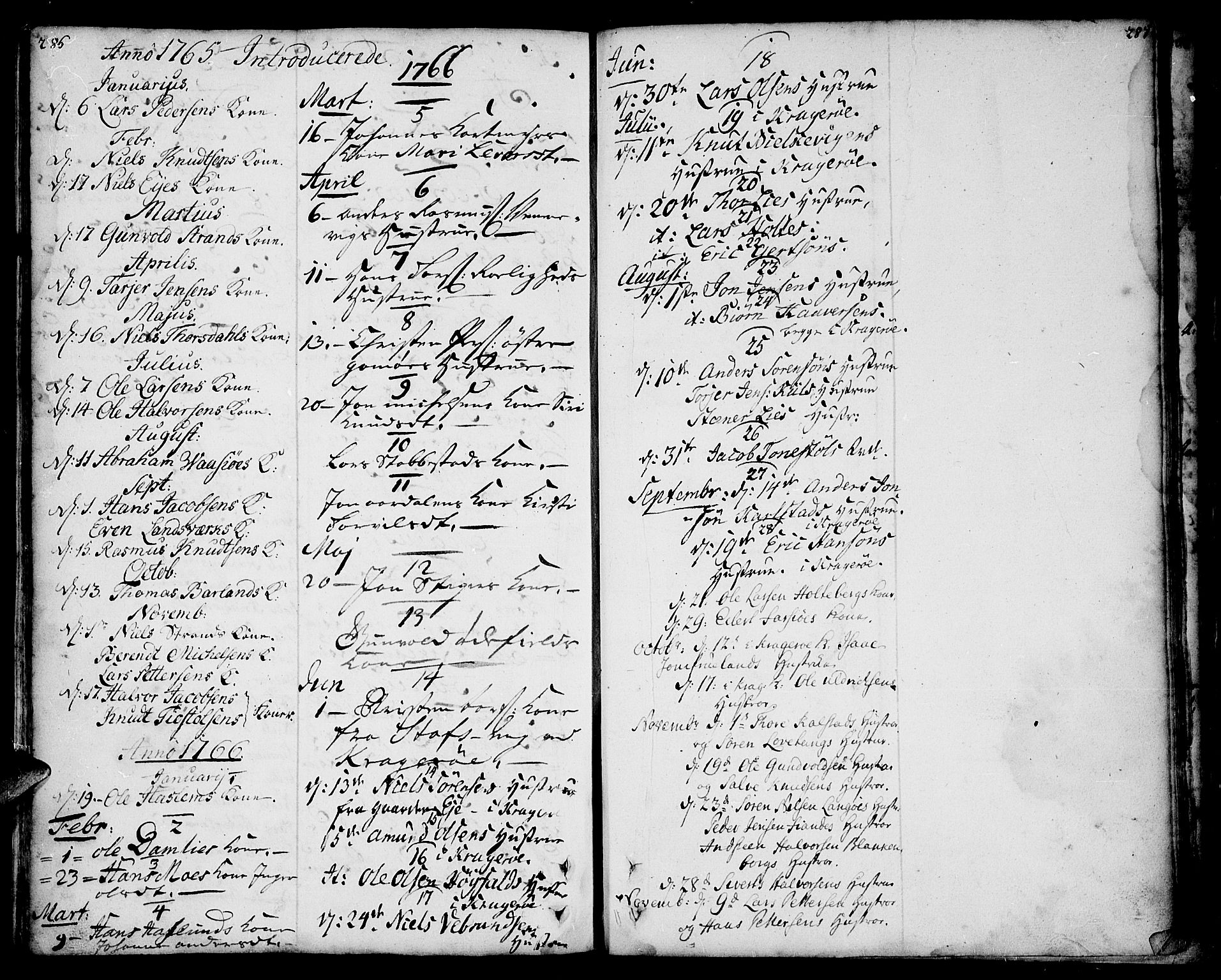 Sannidal kirkebøker, AV/SAKO-A-296/F/Fa/L0001: Ministerialbok nr. 1, 1702-1766, s. 286-287