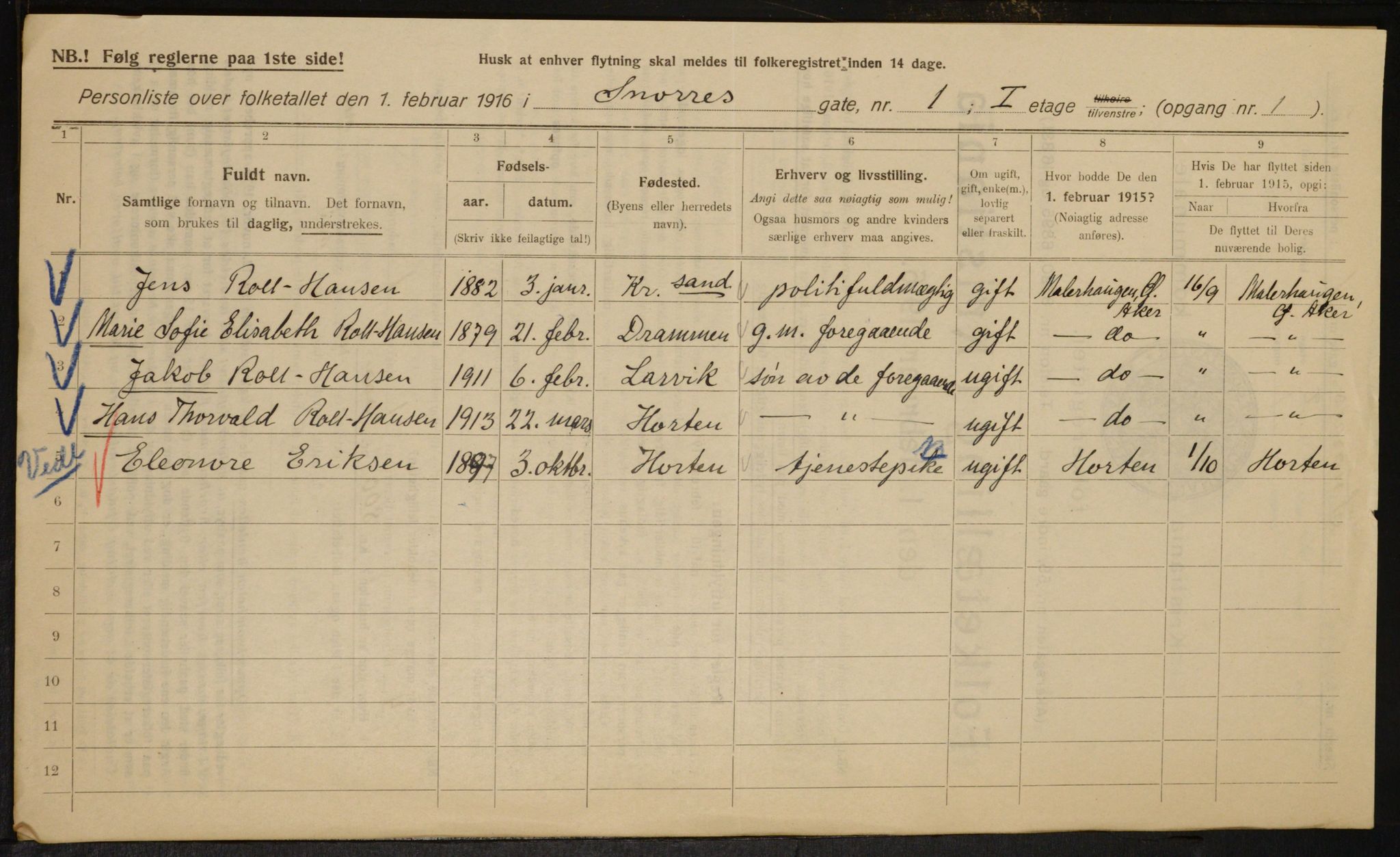 OBA, Kommunal folketelling 1.2.1916 for Kristiania, 1916, s. 100586