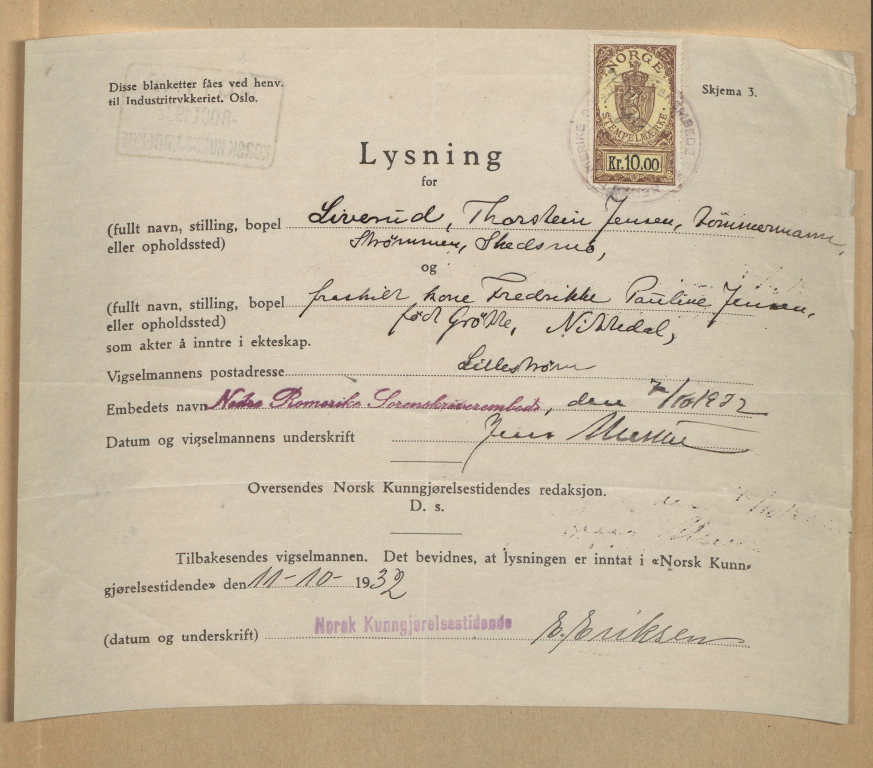 Nedre Romerike sorenskriveri, SAO/A-10469/L/Lb/L0001: Vigselsbok - borgerlige vielser, 1920-1935