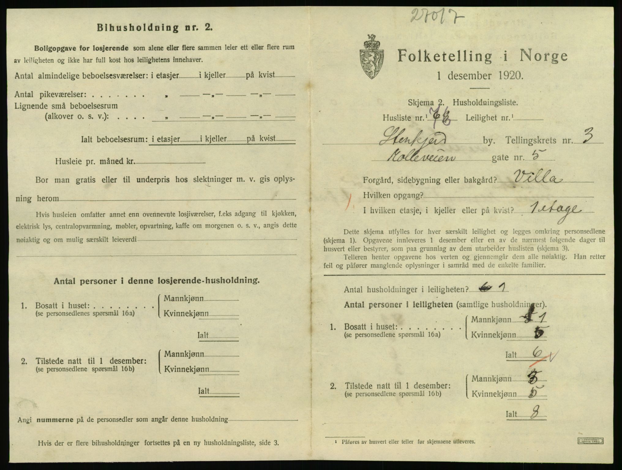 SAT, Folketelling 1920 for 1702 Steinkjer ladested, 1920, s. 2122