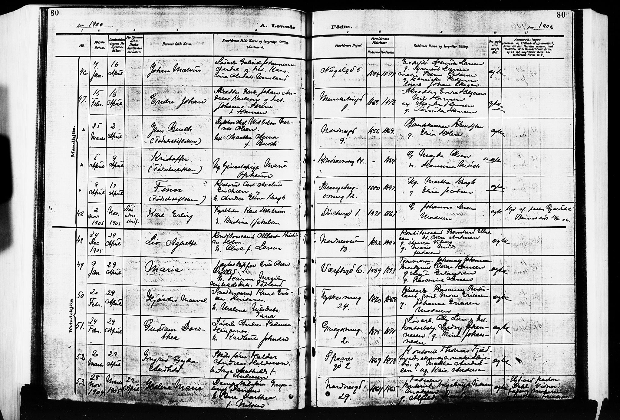 Nykirken Sokneprestembete, AV/SAB-A-77101/H/Hab: Klokkerbok nr. B 5, 1904-1908, s. 80