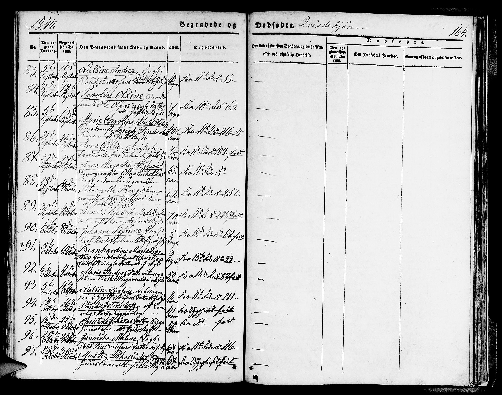 Domkirken sokneprestembete, AV/SAB-A-74801/H/Hab/L0037: Klokkerbok nr. E 1, 1836-1848, s. 164