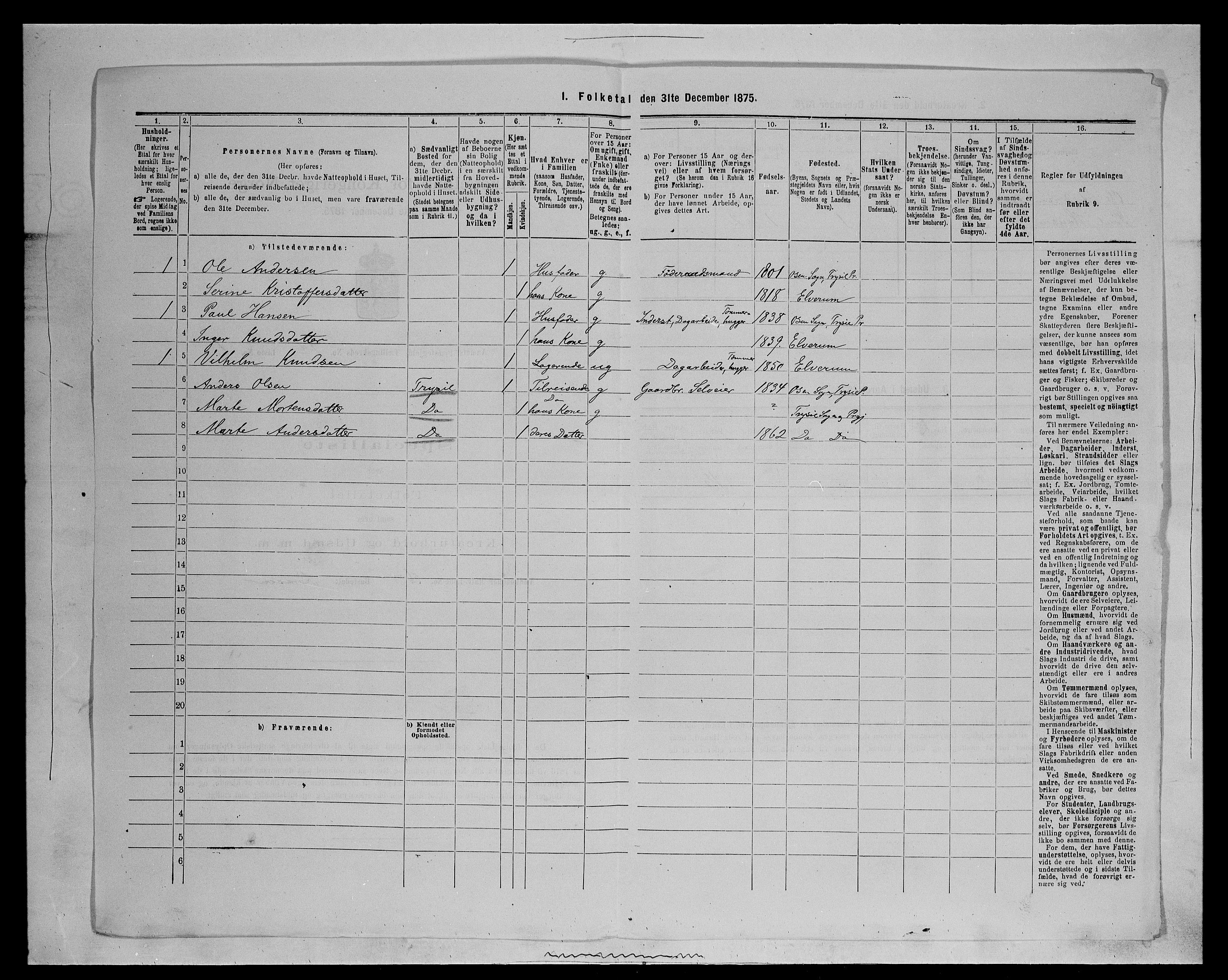 SAH, Folketelling 1875 for 0429P Åmot prestegjeld, 1875, s. 1007