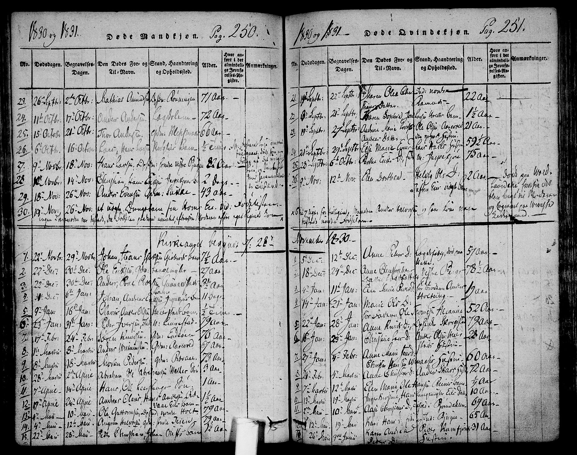 Ramnes kirkebøker, SAKO/A-314/F/Fa/L0004: Ministerialbok nr. I 4, 1813-1840, s. 250-251
