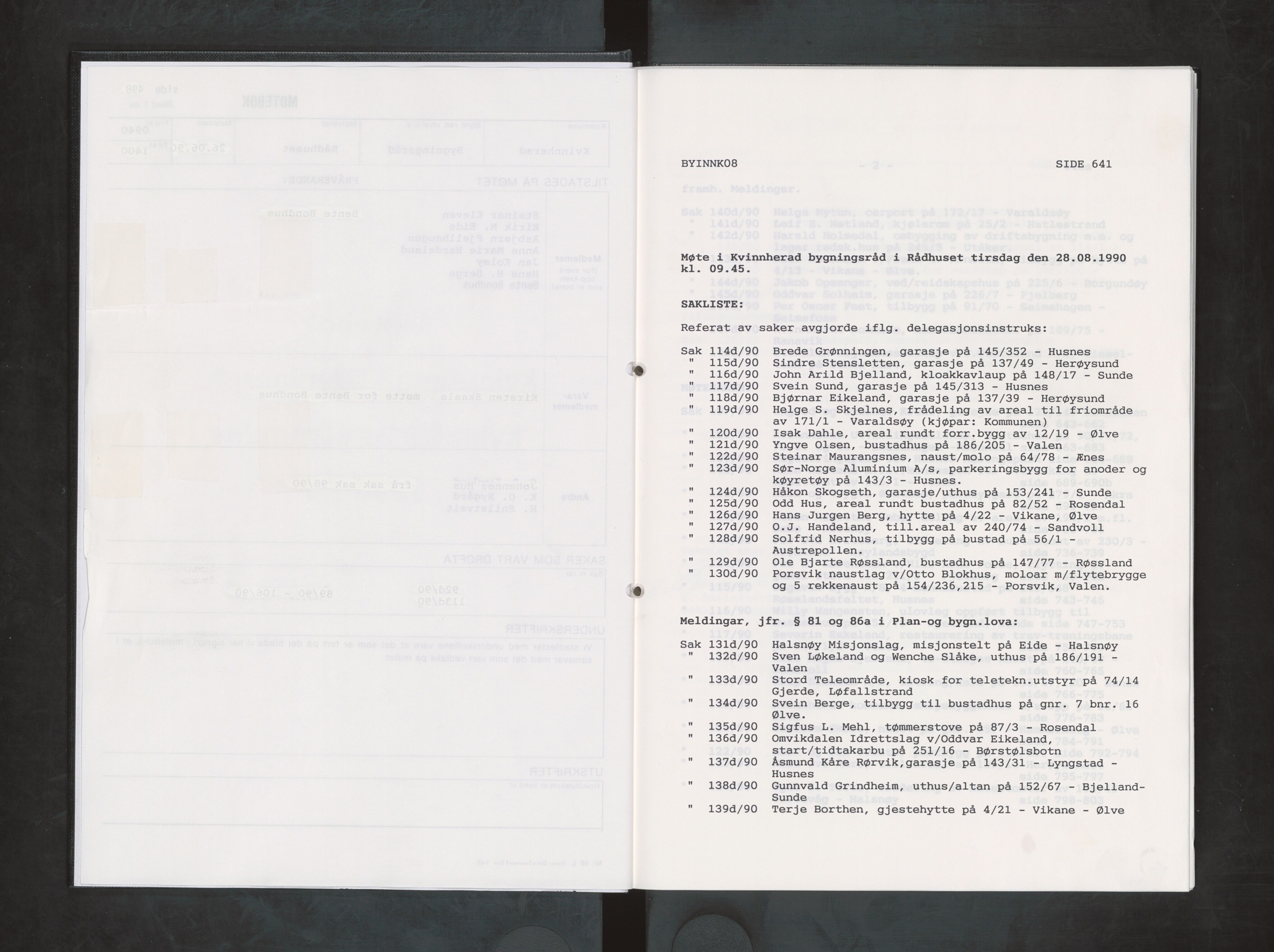 Kvinnherad kommune. Bygningsrådet , IKAH/1224-511/A/Aa/L0067: Møtebok for Kvinnherad bygningsråd, 1990