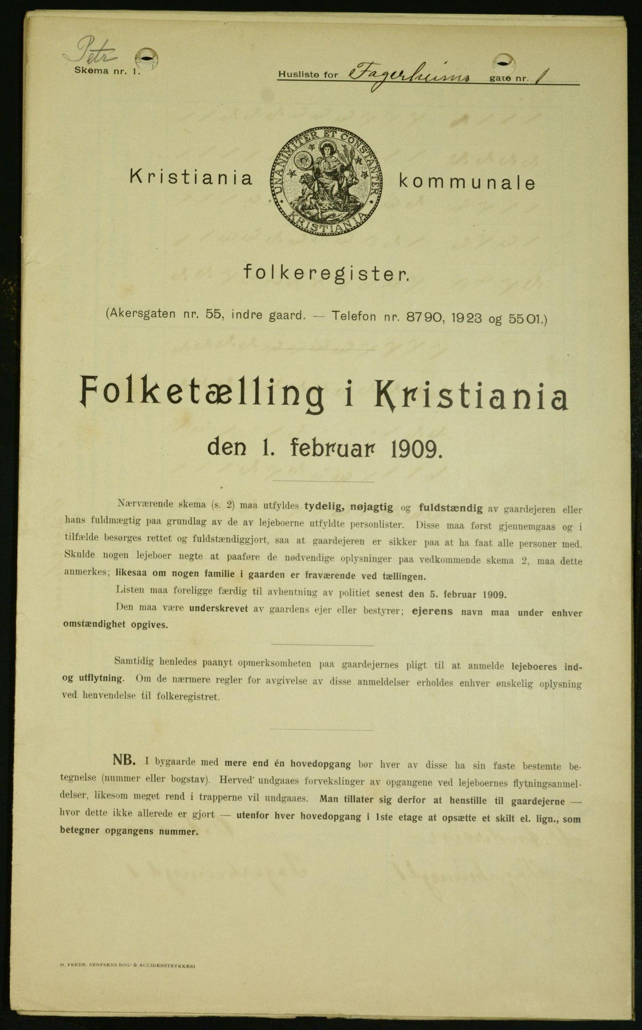 OBA, Kommunal folketelling 1.2.1909 for Kristiania kjøpstad, 1909, s. 20799