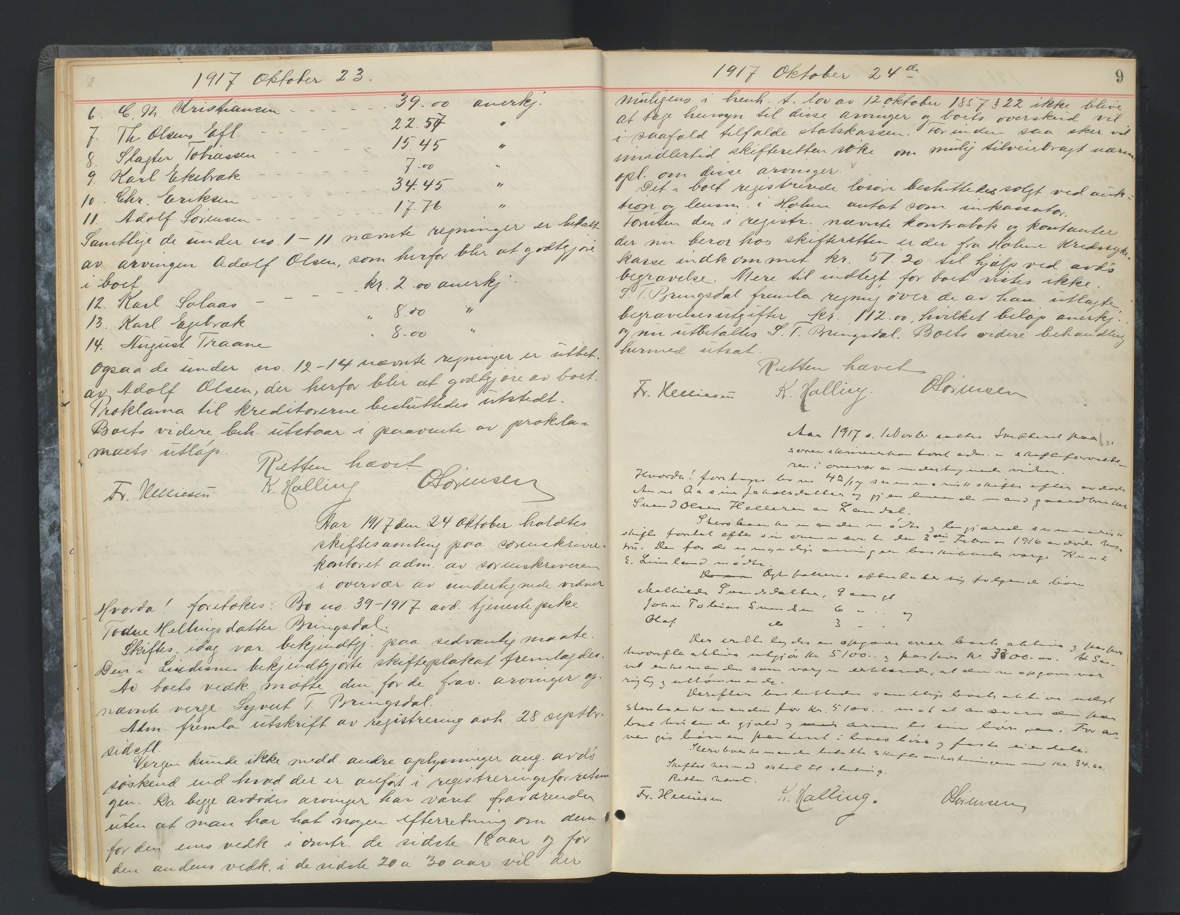 Mandal sorenskriveri, AV/SAK-1221-0005/001/H/Hc/L0083: Skifteforhandlingsprotokoll nr 15, 1917-1921, s. 9
