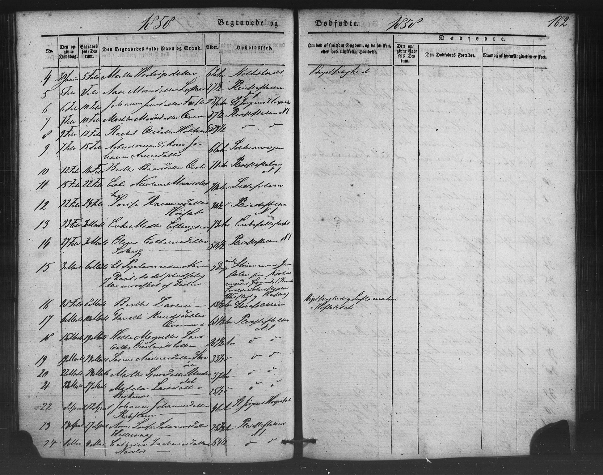 St. Jørgens hospital og Årstad sokneprestembete, AV/SAB-A-99934: Klokkerbok nr. A 5, 1844-1871, s. 162