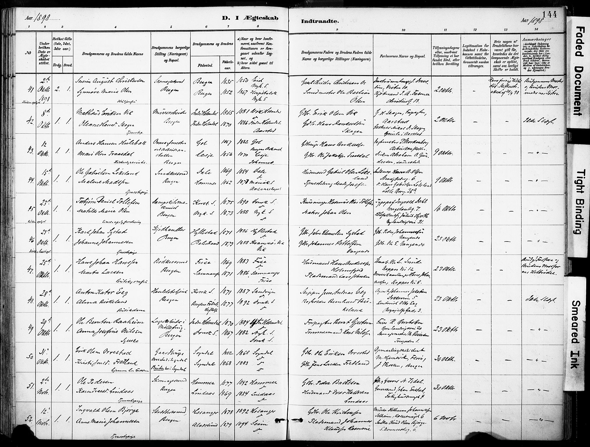 Domkirken sokneprestembete, AV/SAB-A-74801/H/Haa/L0037: Ministerialbok nr. D 4, 1880-1907, s. 144