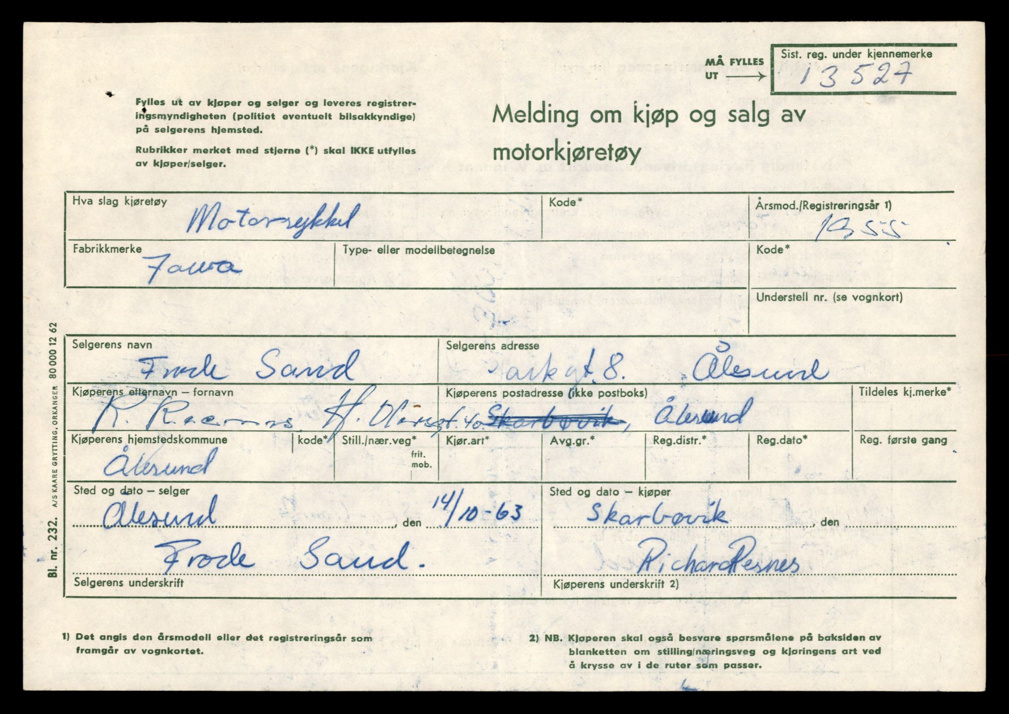 Møre og Romsdal vegkontor - Ålesund trafikkstasjon, AV/SAT-A-4099/F/Fe/L0039: Registreringskort for kjøretøy T 13361 - T 13530, 1927-1998, s. 2927