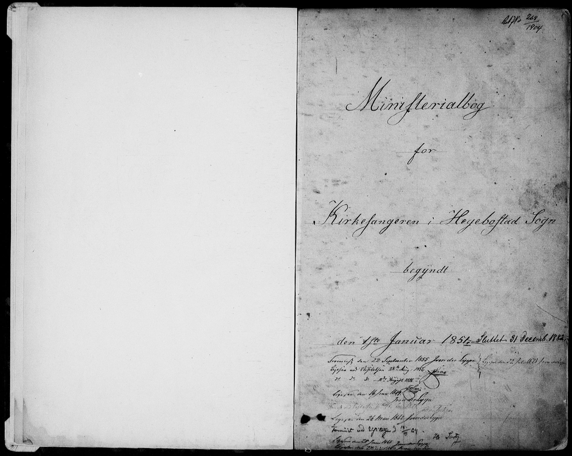 Hægebostad sokneprestkontor, SAK/1111-0024/F/Fb/Fba/L0002: Klokkerbok nr. B 2, 1851-1882, s. 1