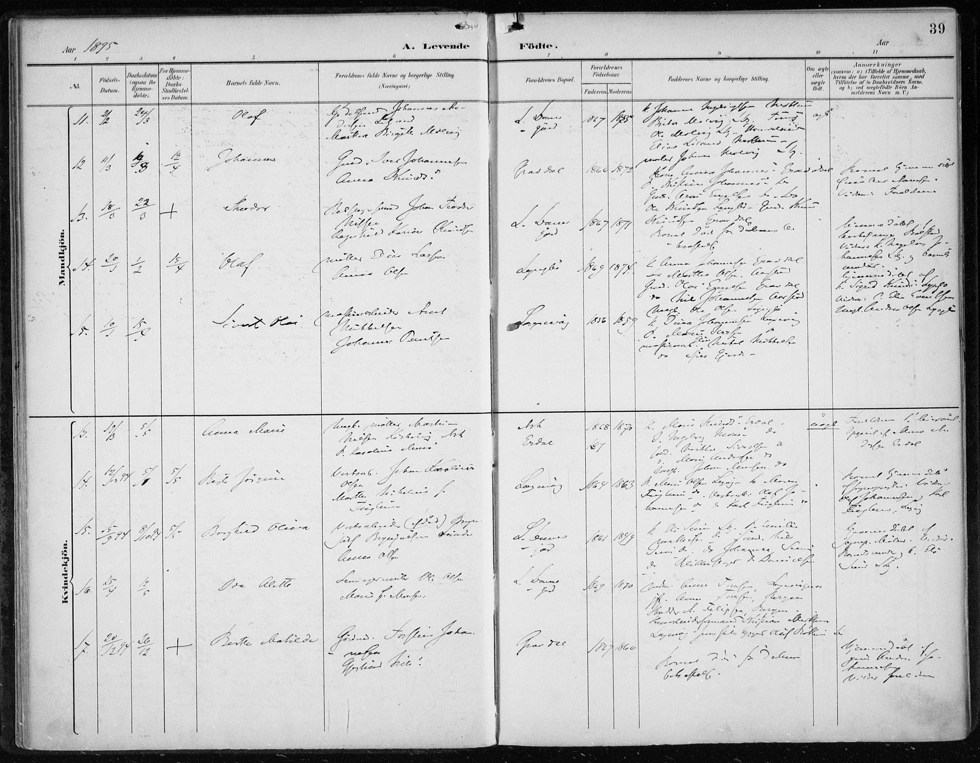 Askøy Sokneprestembete, AV/SAB-A-74101/H/Ha/Haa/Haae/L0003: Ministerialbok nr. E 3, 1891-1903, s. 39