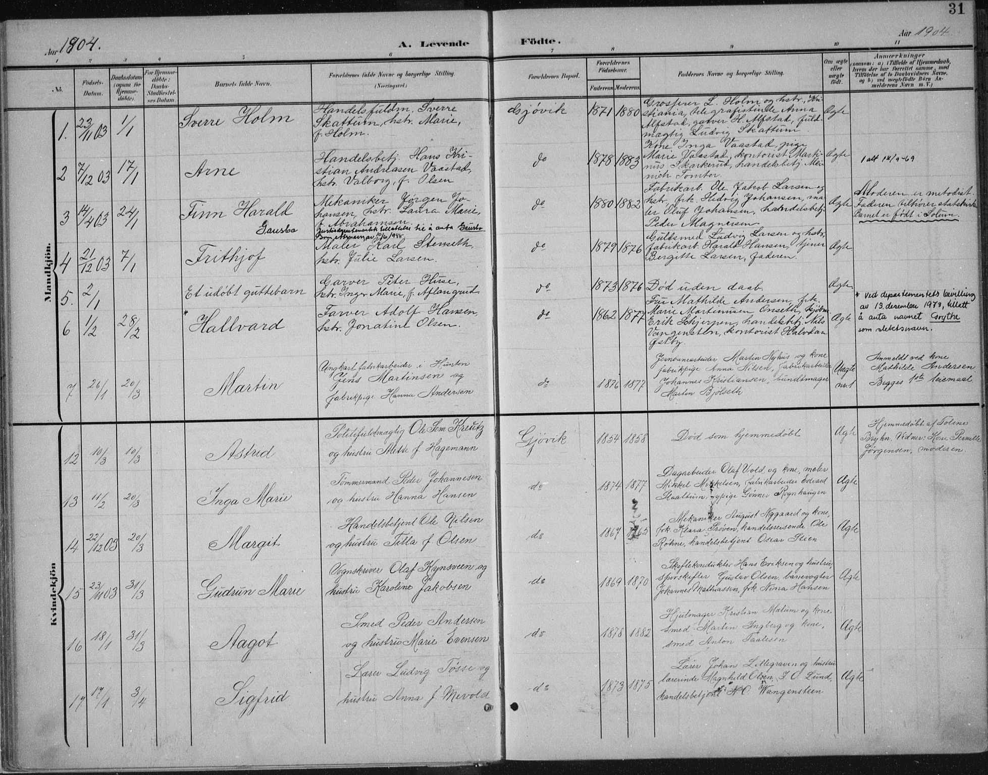 Vardal prestekontor, AV/SAH-PREST-100/H/Ha/Haa/L0013: Ministerialbok nr. 13, 1901-1911, s. 31
