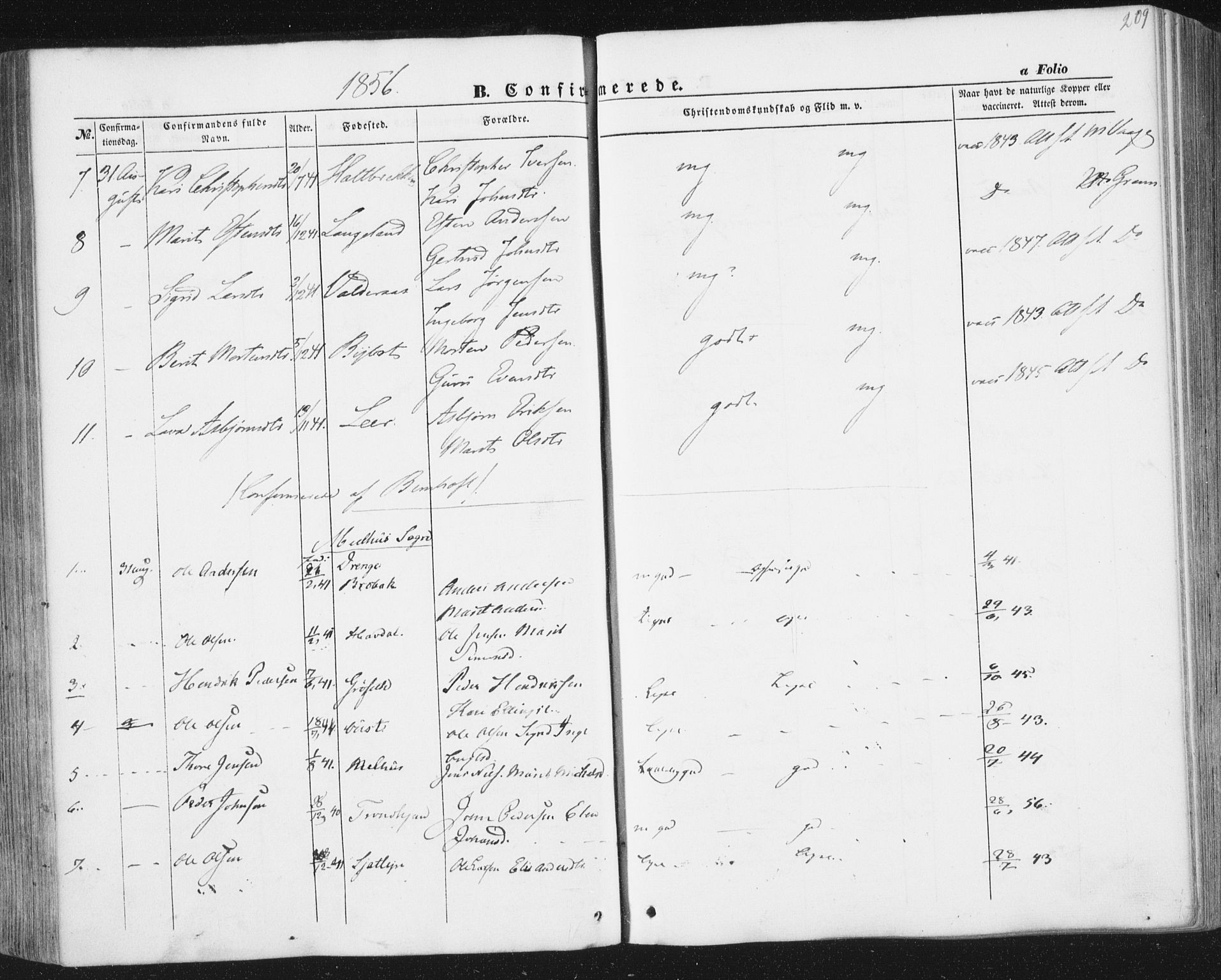 Ministerialprotokoller, klokkerbøker og fødselsregistre - Sør-Trøndelag, SAT/A-1456/691/L1076: Ministerialbok nr. 691A08, 1852-1861, s. 209