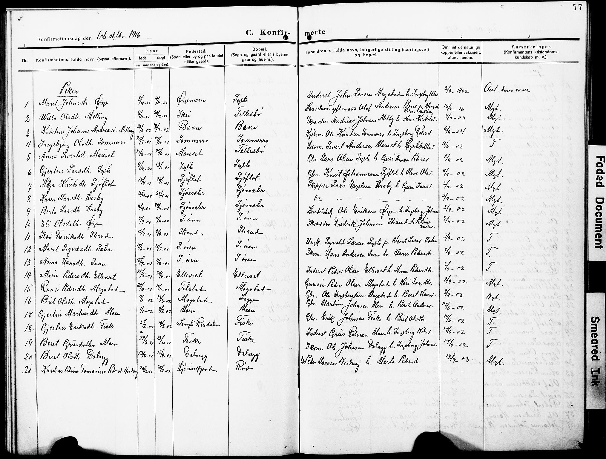 Ministerialprotokoller, klokkerbøker og fødselsregistre - Møre og Romsdal, AV/SAT-A-1454/596/L1059: Klokkerbok nr. 596C02, 1908-1922, s. 77