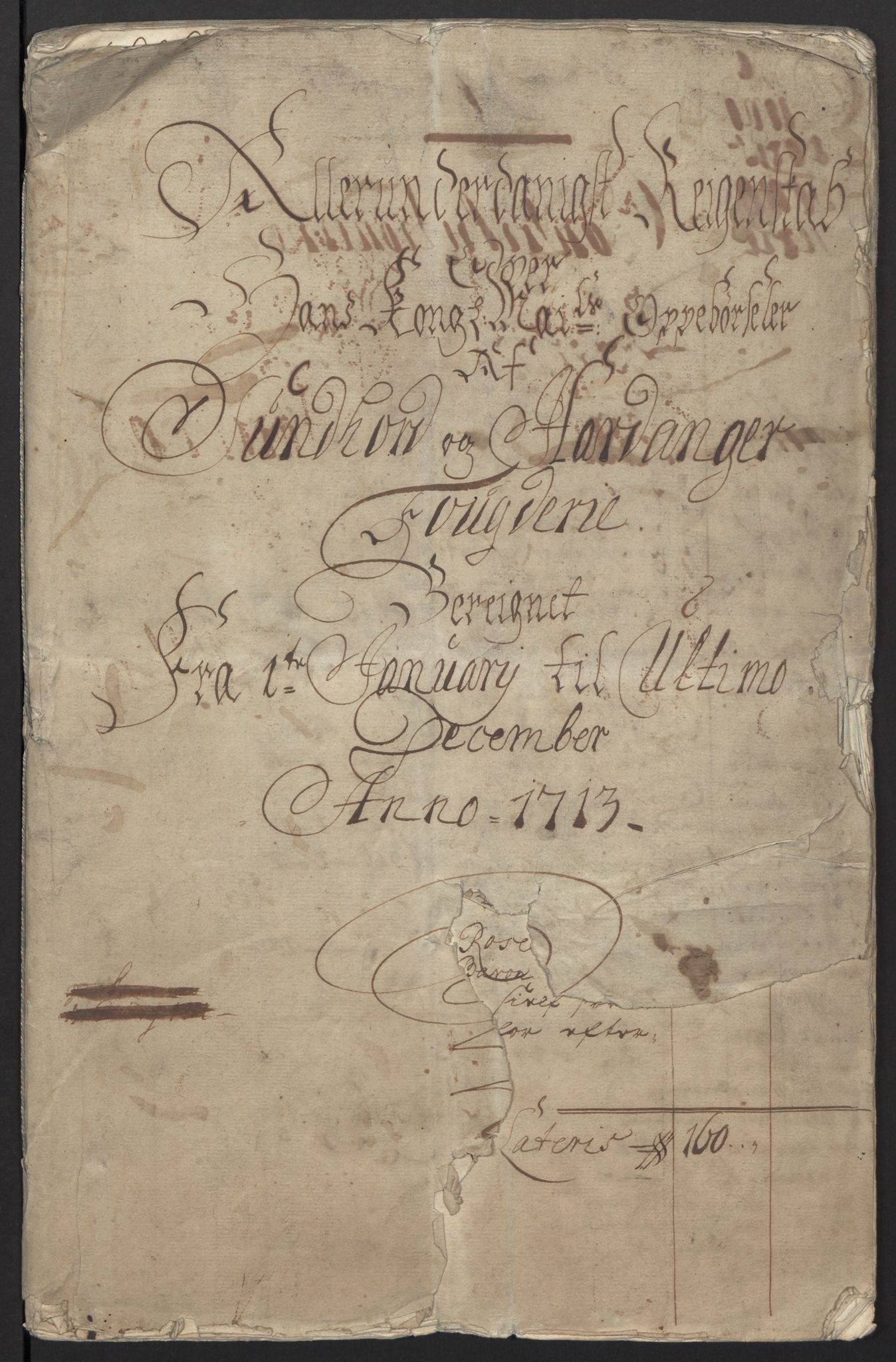 Rentekammeret inntil 1814, Reviderte regnskaper, Fogderegnskap, AV/RA-EA-4092/R48/L2989: Fogderegnskap Sunnhordland og Hardanger, 1713, s. 4