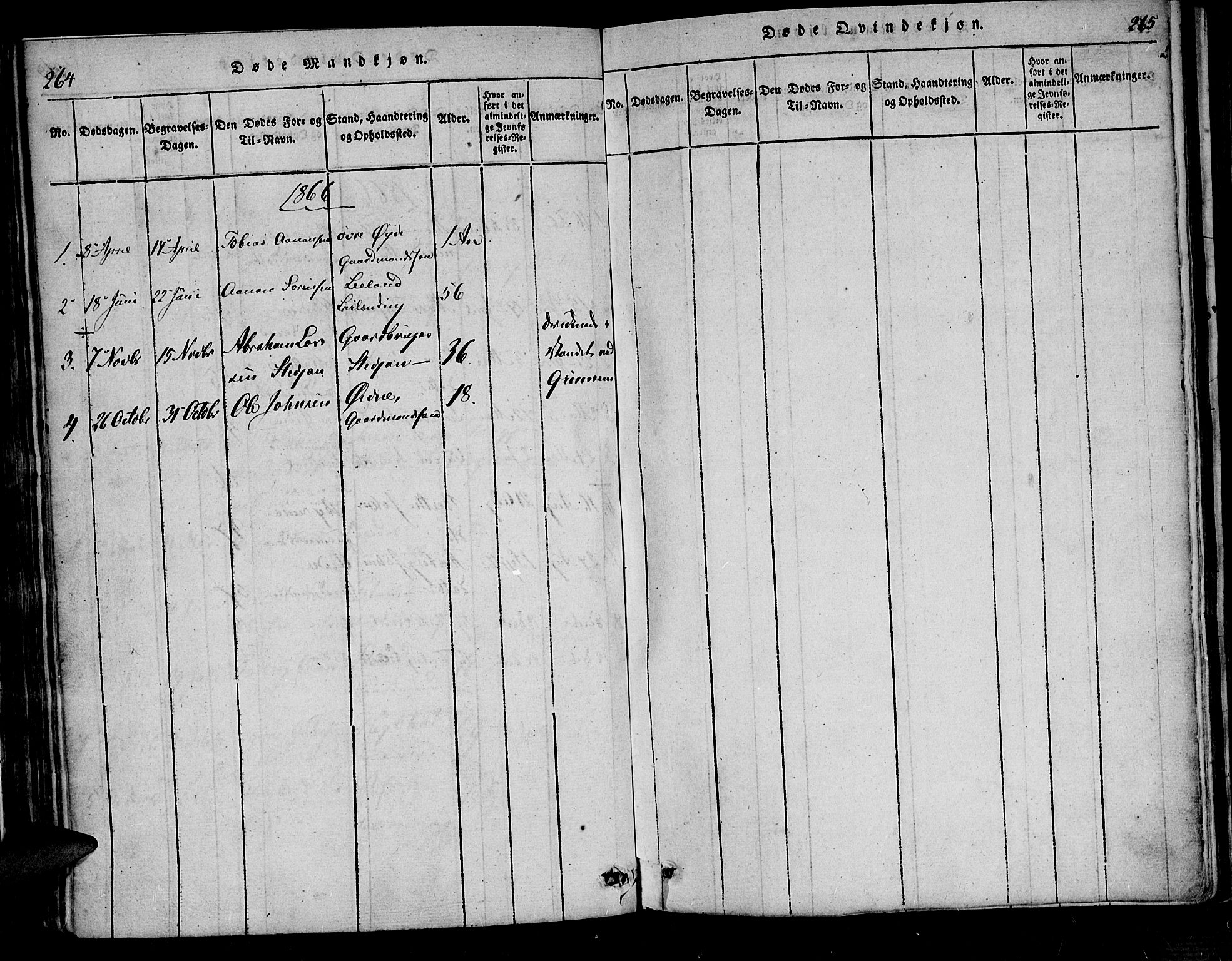 Bjelland sokneprestkontor, AV/SAK-1111-0005/F/Fa/Fac/L0001: Ministerialbok nr. A 1, 1815-1866, s. 264-265