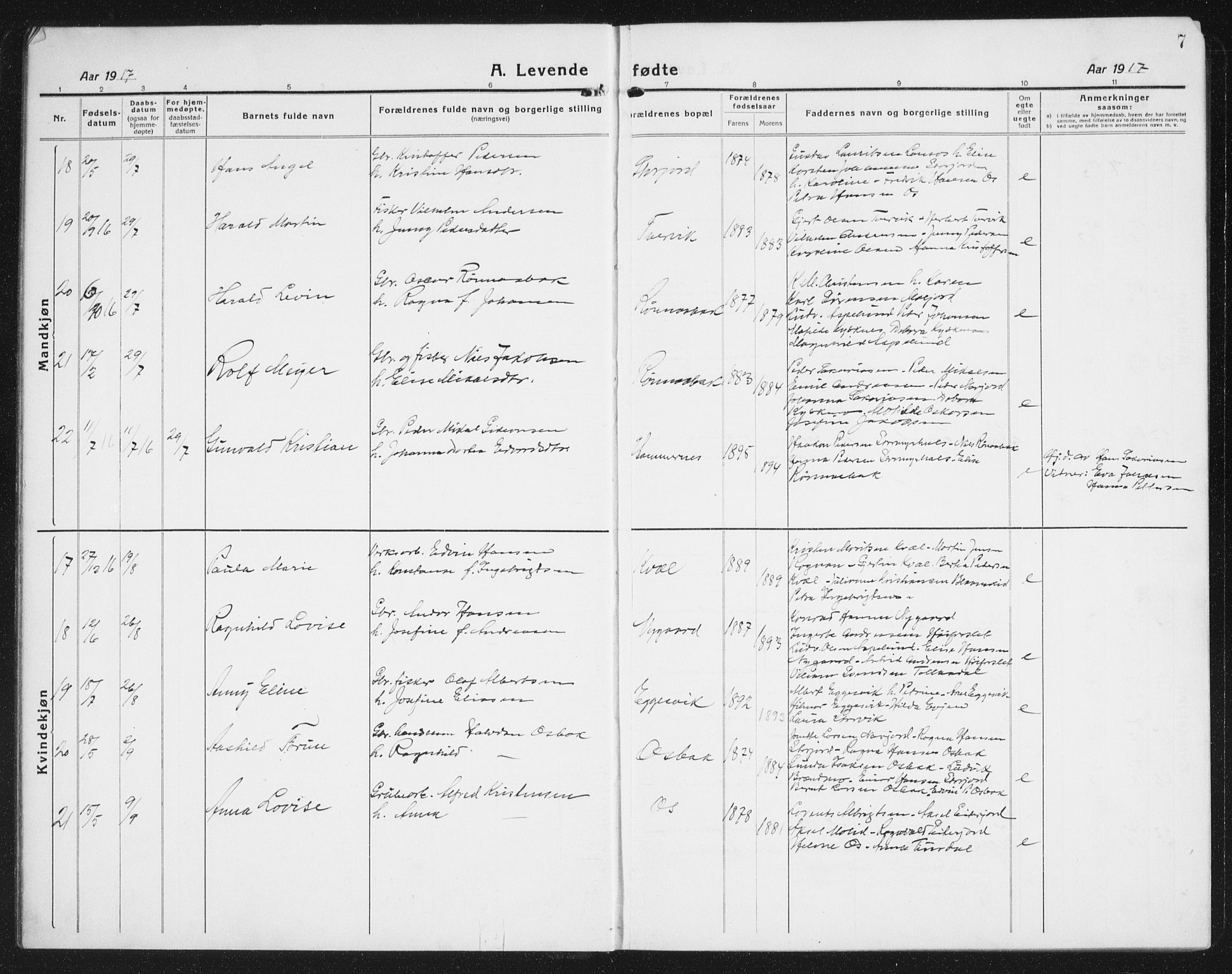 Ministerialprotokoller, klokkerbøker og fødselsregistre - Nordland, SAT/A-1459/846/L0656: Klokkerbok nr. 846C06, 1917-1936, s. 7