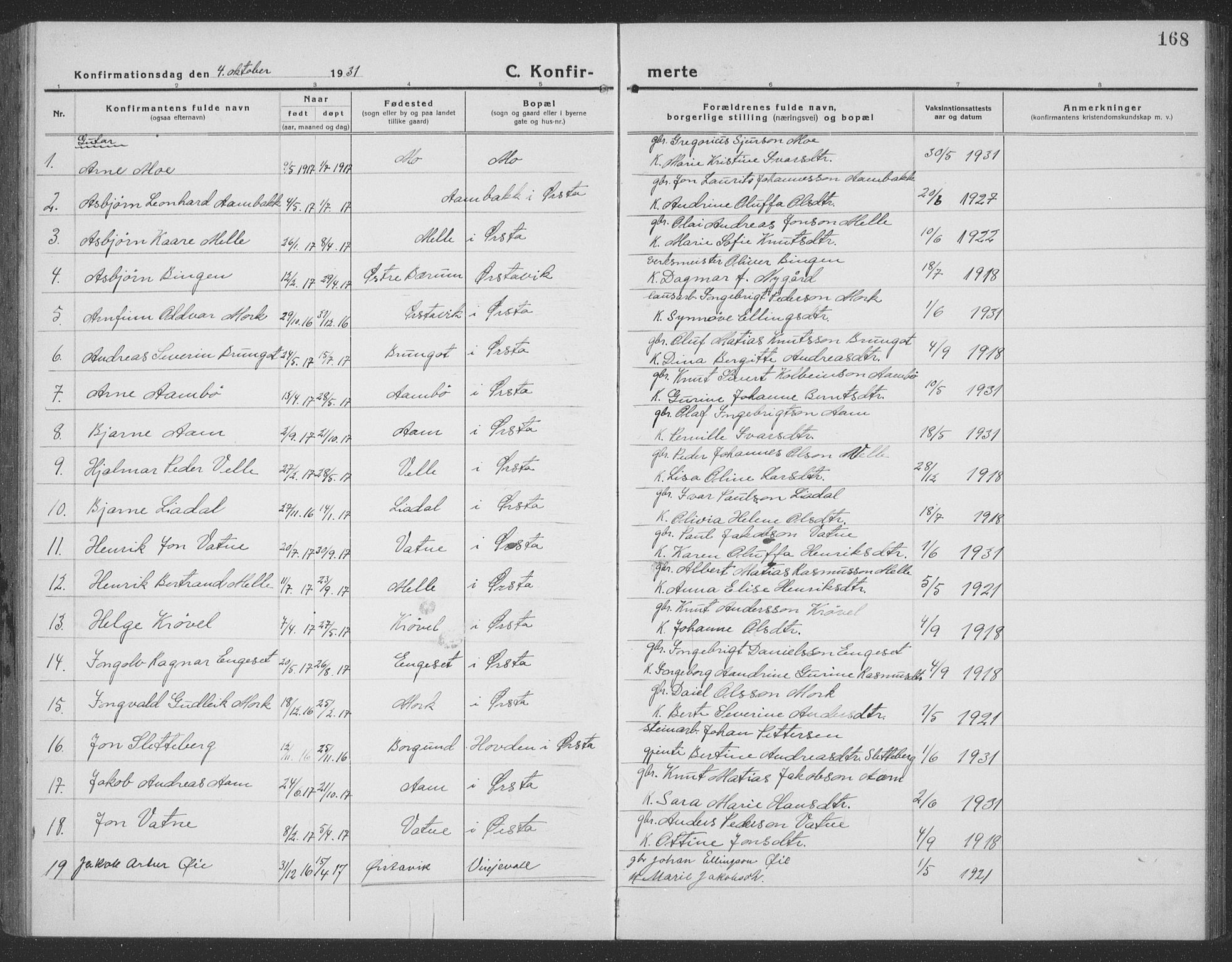 Ministerialprotokoller, klokkerbøker og fødselsregistre - Møre og Romsdal, SAT/A-1454/513/L0191: Klokkerbok nr. 513C05, 1920-1941, s. 168