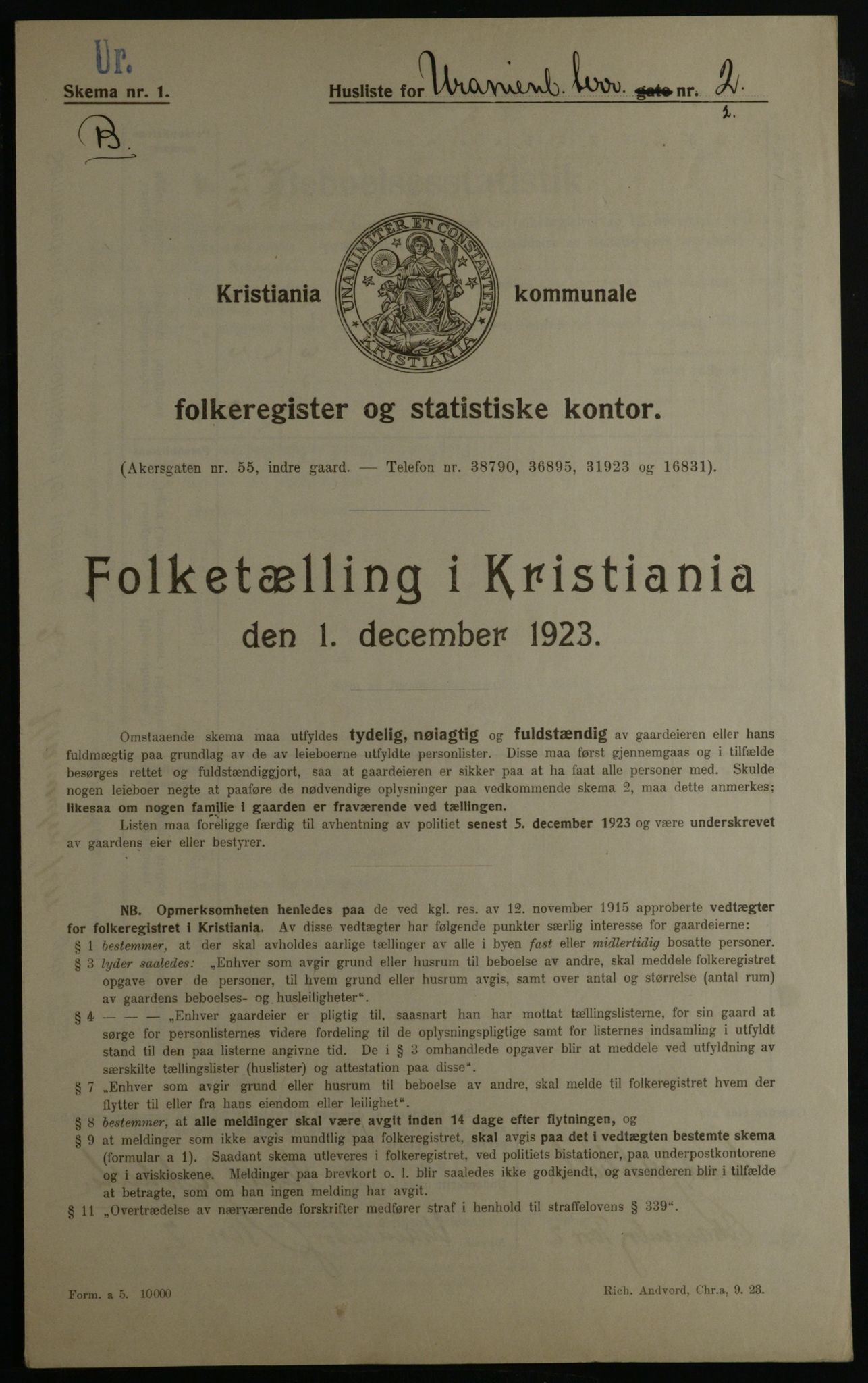 OBA, Kommunal folketelling 1.12.1923 for Kristiania, 1923, s. 132890