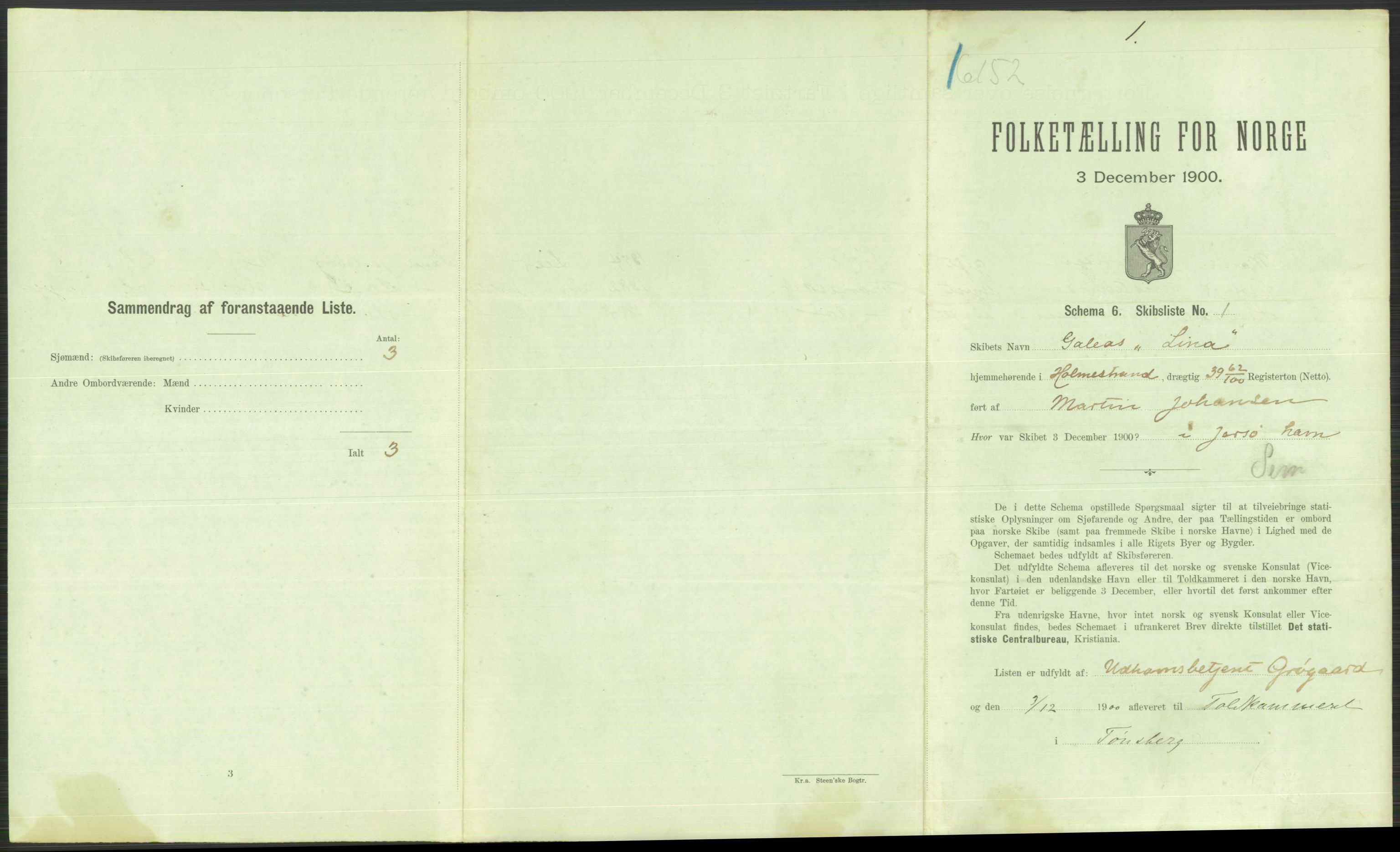 RA, Folketelling 1900 - skipslister med personlister for skip i norske havner, utenlandske havner og til havs, 1900, s. 467