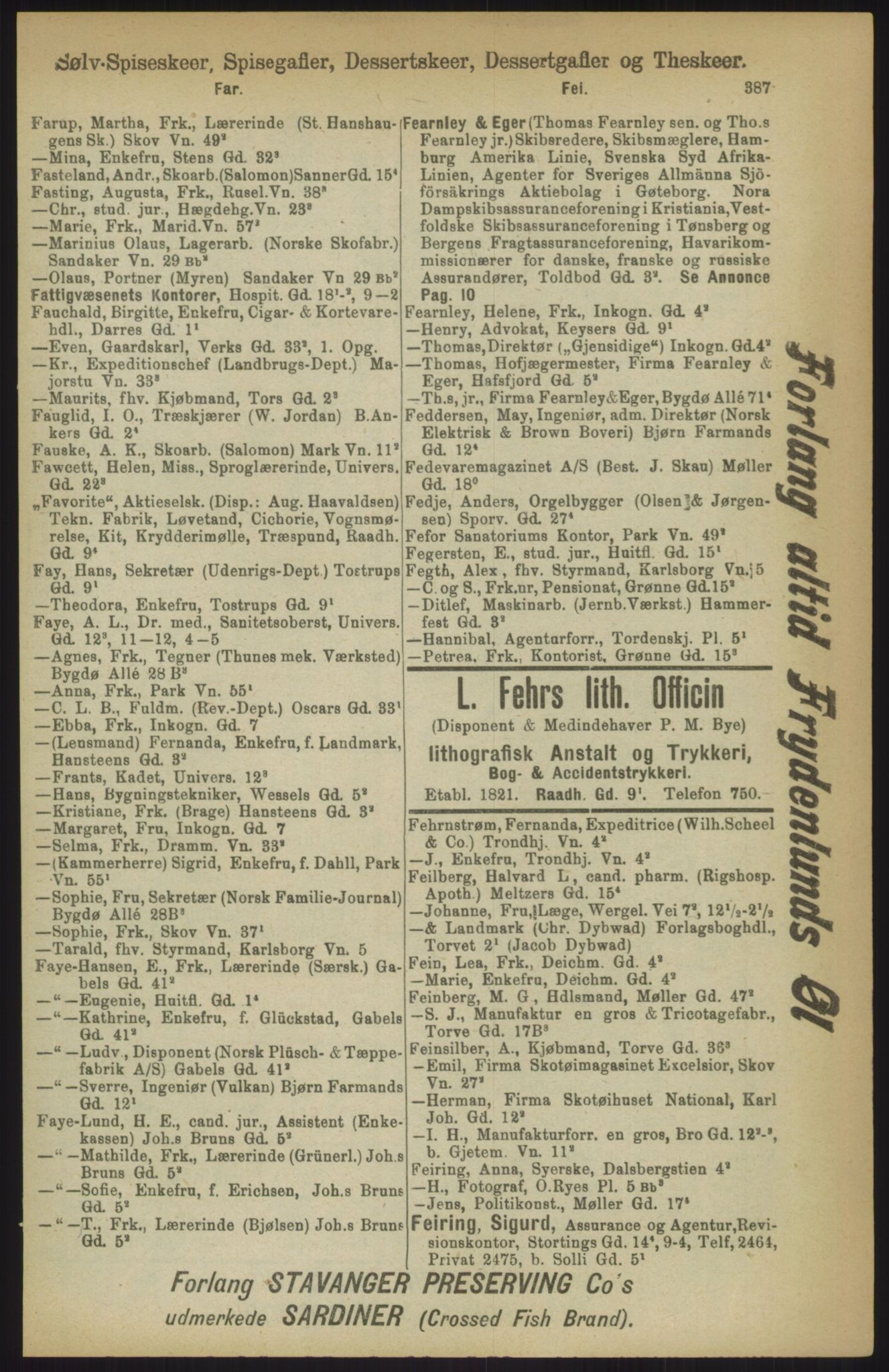 Kristiania/Oslo adressebok, PUBL/-, 1911, s. 387