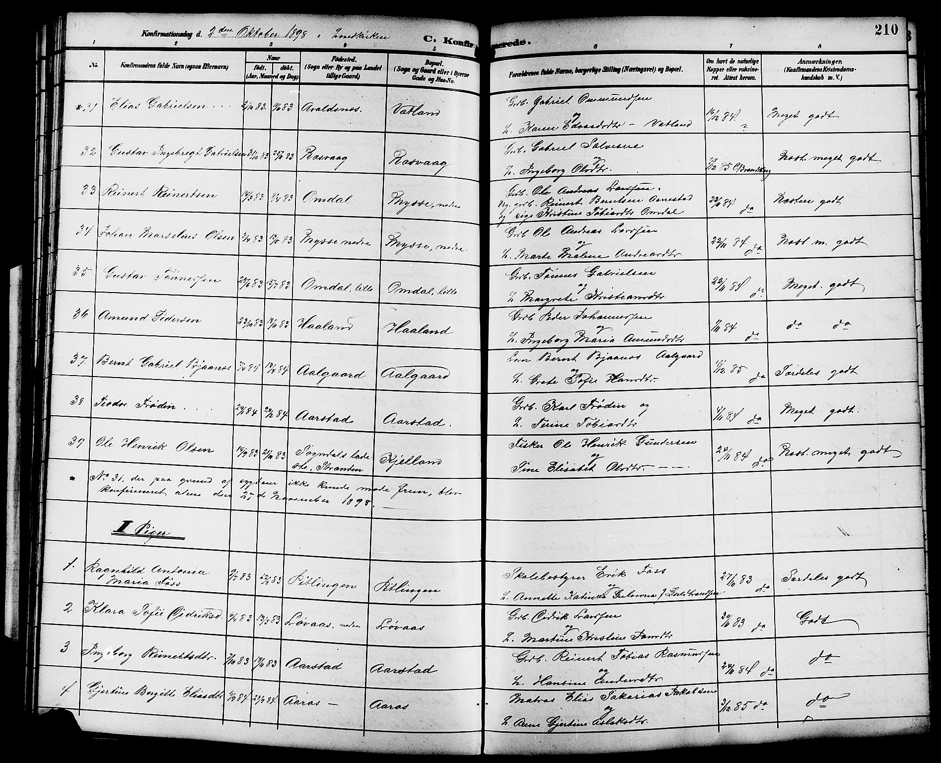 Sokndal sokneprestkontor, AV/SAST-A-101808: Klokkerbok nr. B 6, 1892-1907, s. 210