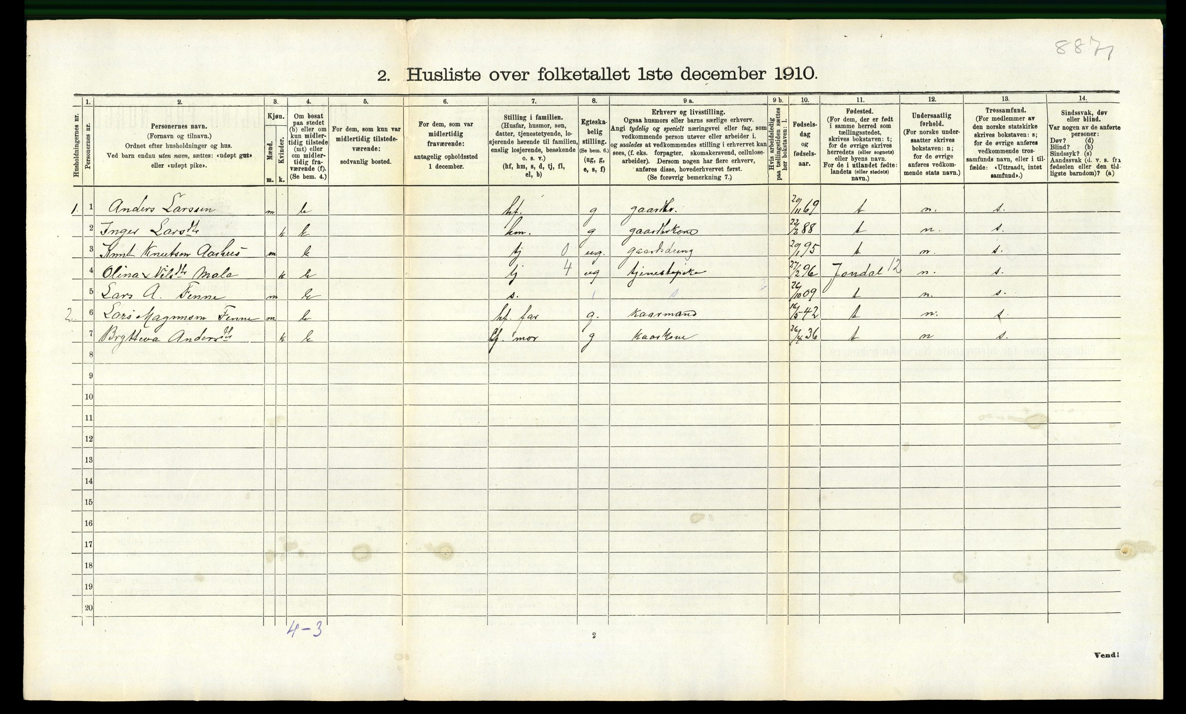 RA, Folketelling 1910 for 1235 Voss herred, 1910, s. 1729