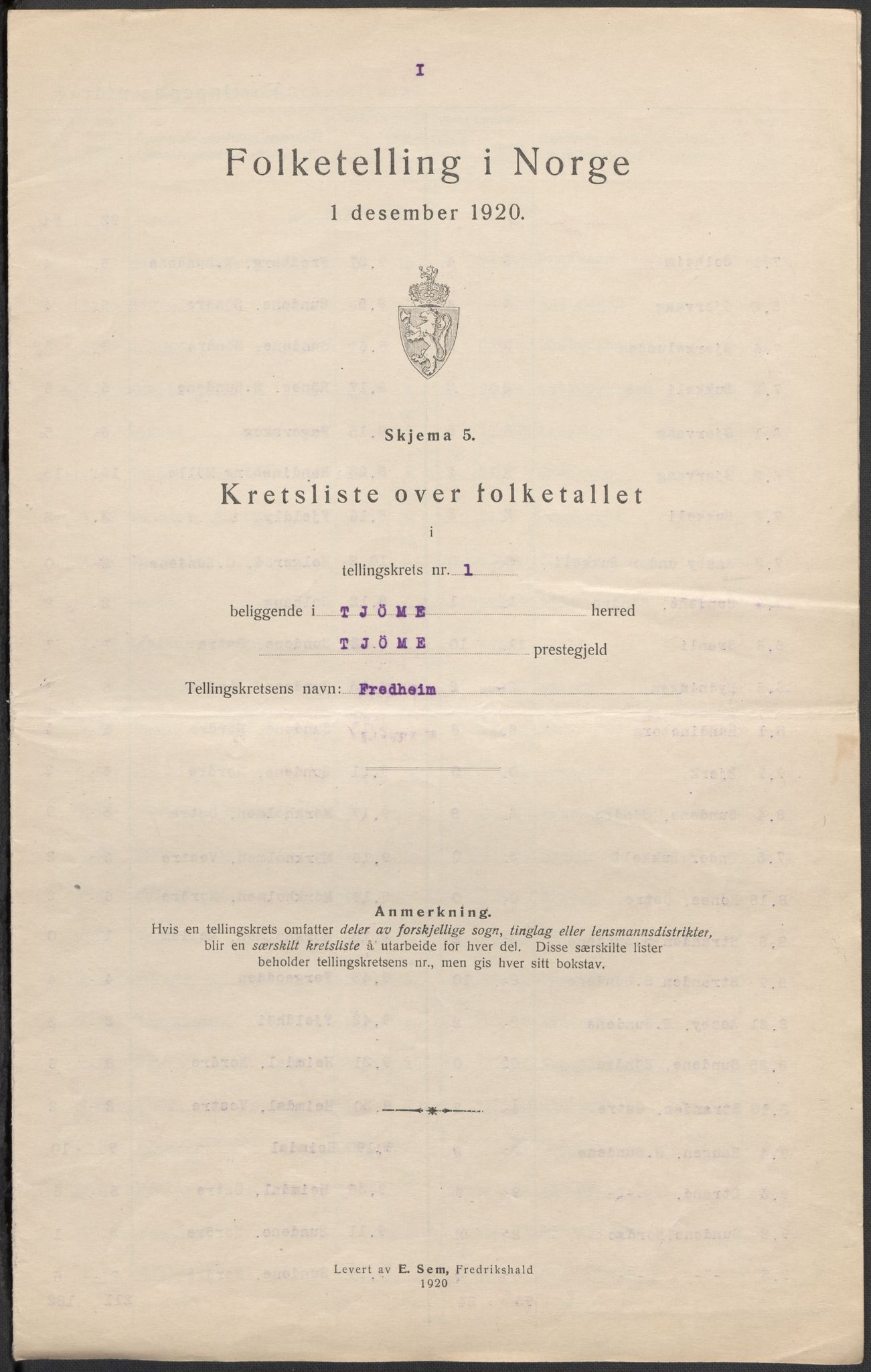 SAKO, Folketelling 1920 for 0723 Tjøme herred, 1920, s. 6