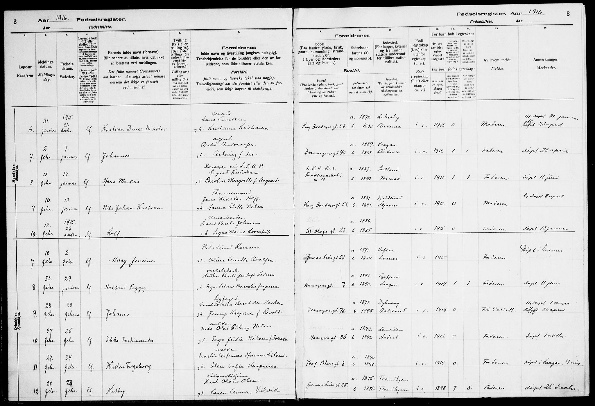 Ministerialprotokoller, klokkerbøker og fødselsregistre - Nordland, SAT/A-1459/871/L1013: Fødselsregister nr. 871.II.4.1, 1916-1924, s. 2