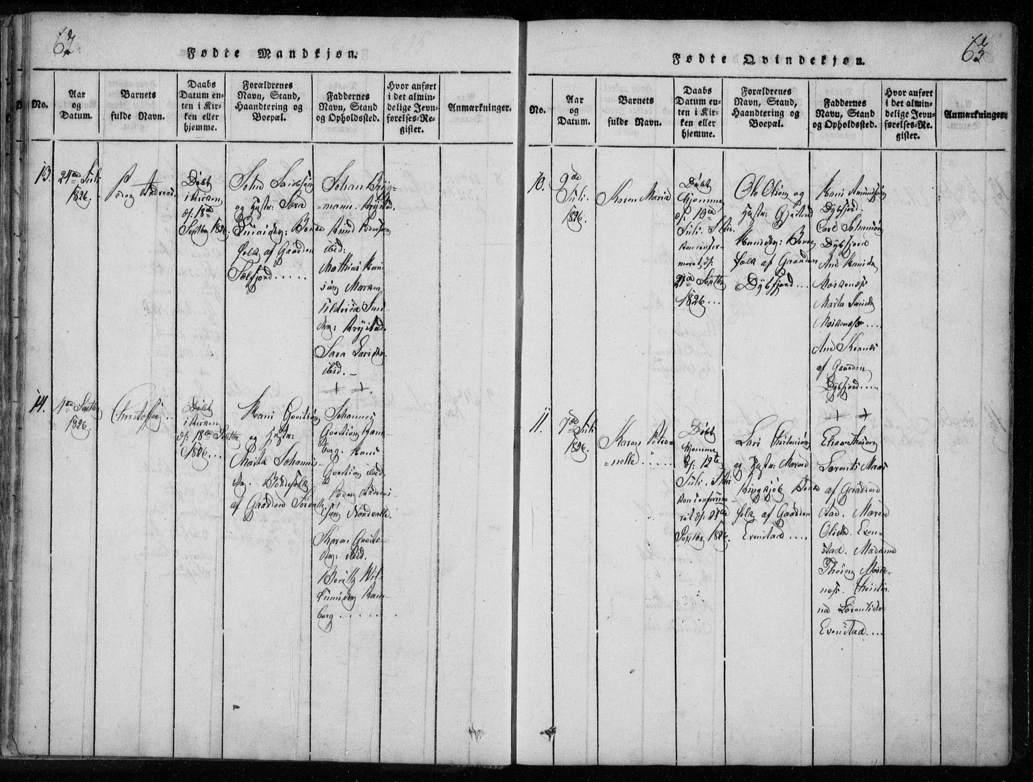 Ministerialprotokoller, klokkerbøker og fødselsregistre - Nordland, AV/SAT-A-1459/885/L1201: Ministerialbok nr. 885A02, 1820-1837, s. 62-63