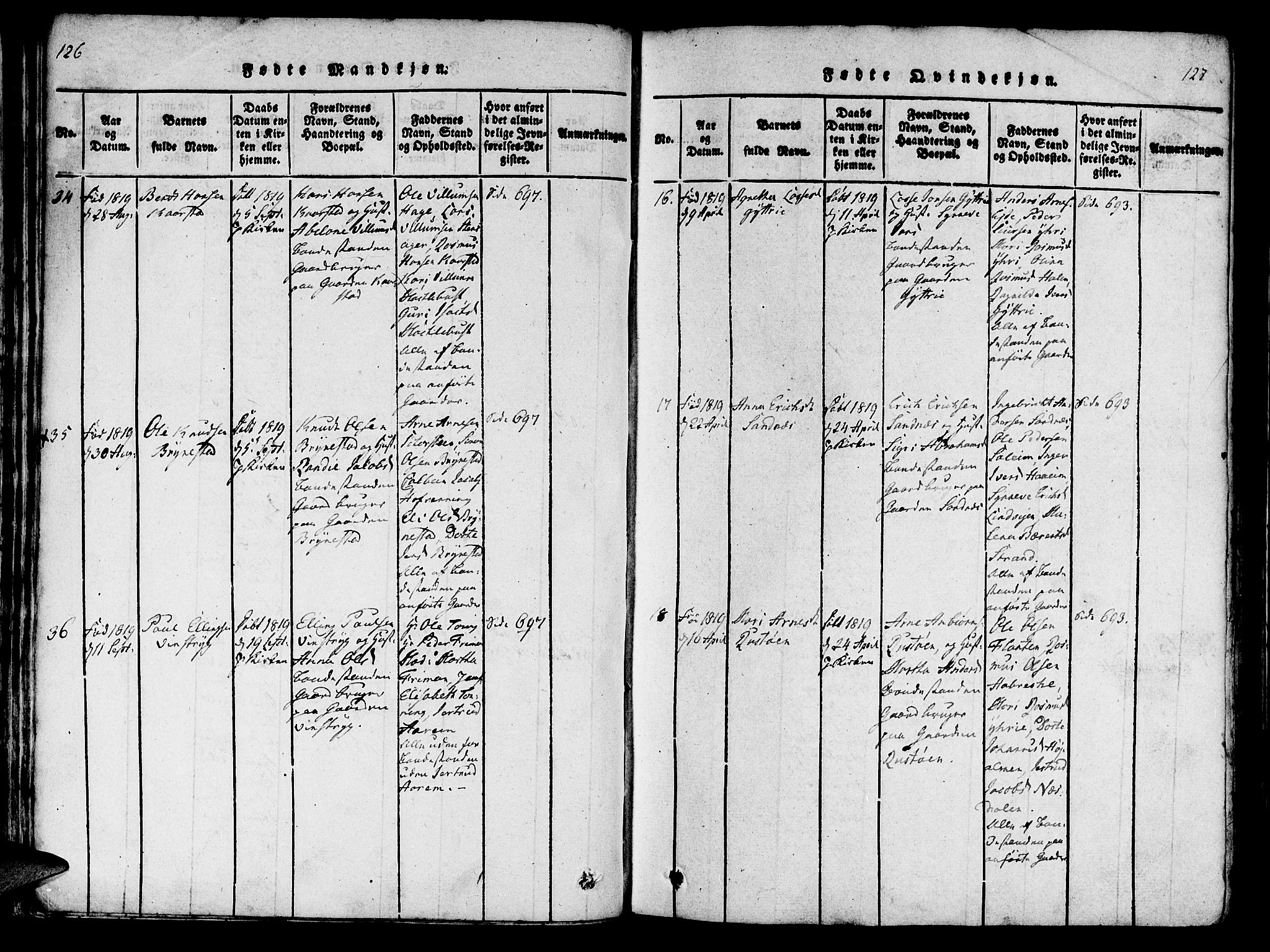 Innvik sokneprestembete, AV/SAB-A-80501: Ministerialbok nr. A 2, 1816-1821, s. 126-127