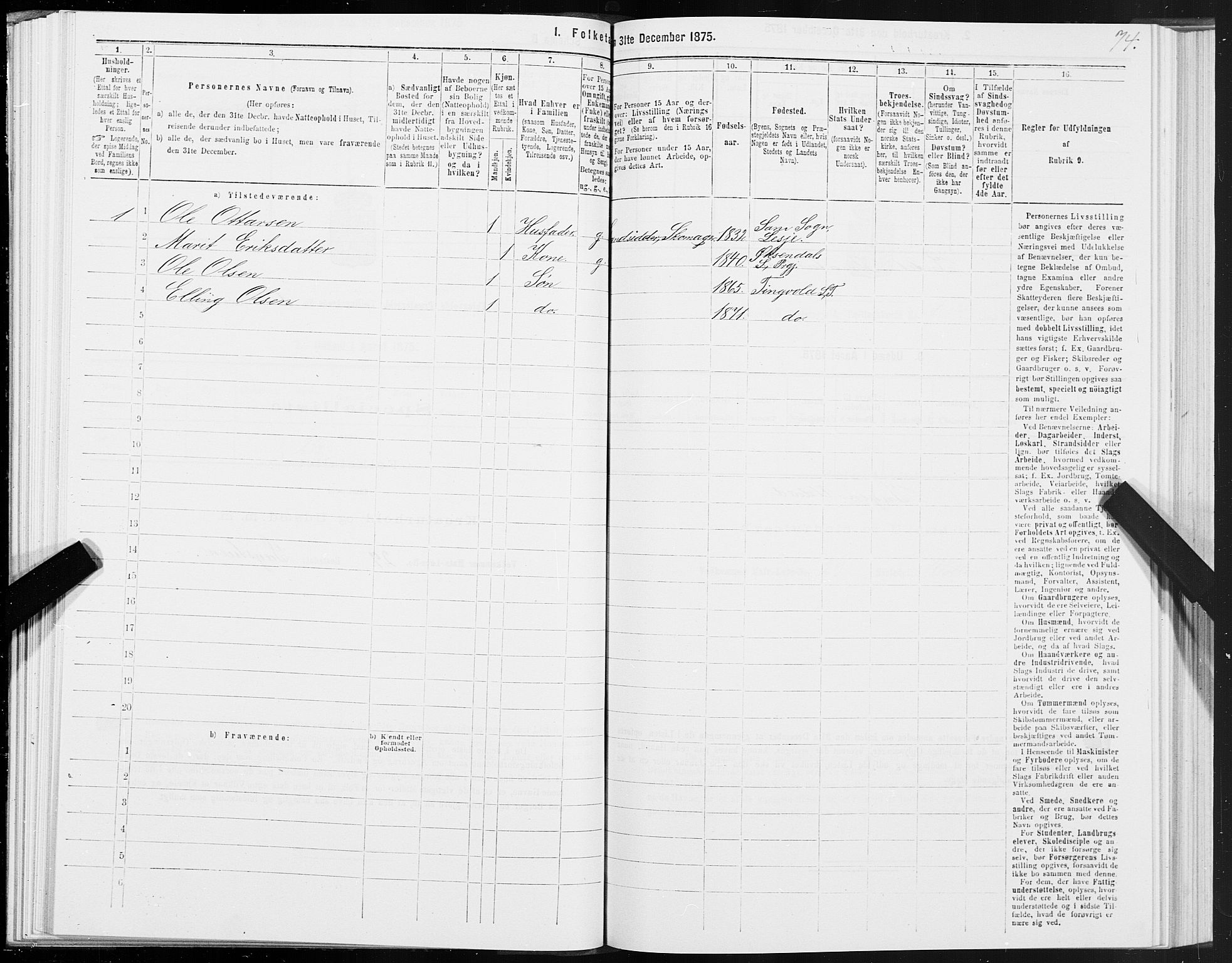 SAT, Folketelling 1875 for 1560P Tingvoll prestegjeld, 1875, s. 1074