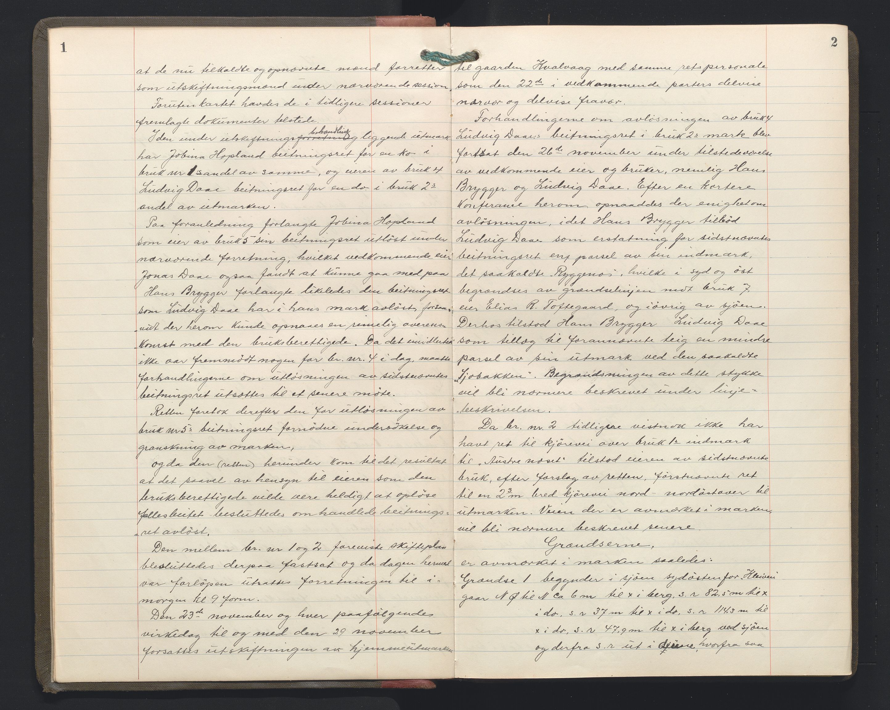 Hordaland jordskiftedøme - II Ytre Nordhordland jordskiftedistrikt, AV/SAB-A-6901/A/Aa/L0034: Forhandlingsprotokoll, 1923-1925, s. 1-2