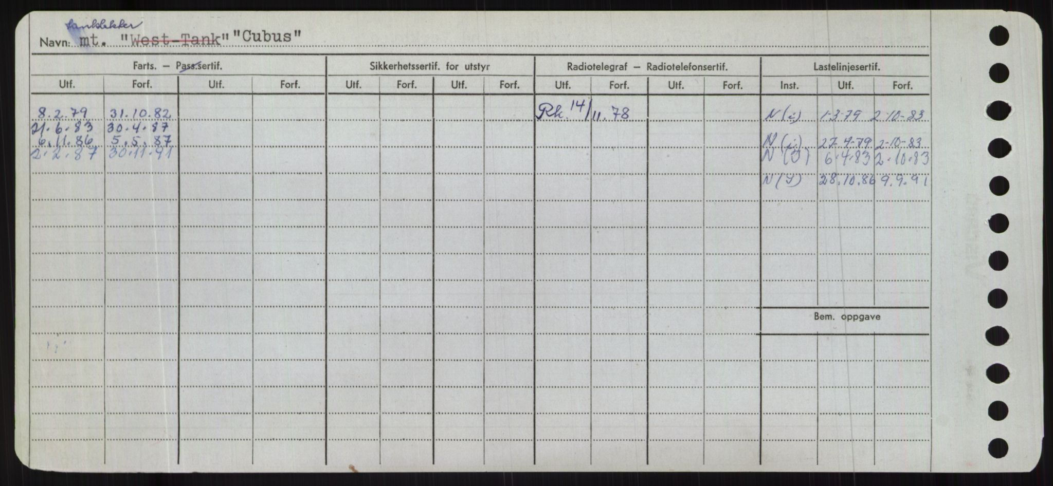 Sjøfartsdirektoratet med forløpere, Skipsmålingen, RA/S-1627/H/Hc/L0001: Lektere, A-Y, s. 98