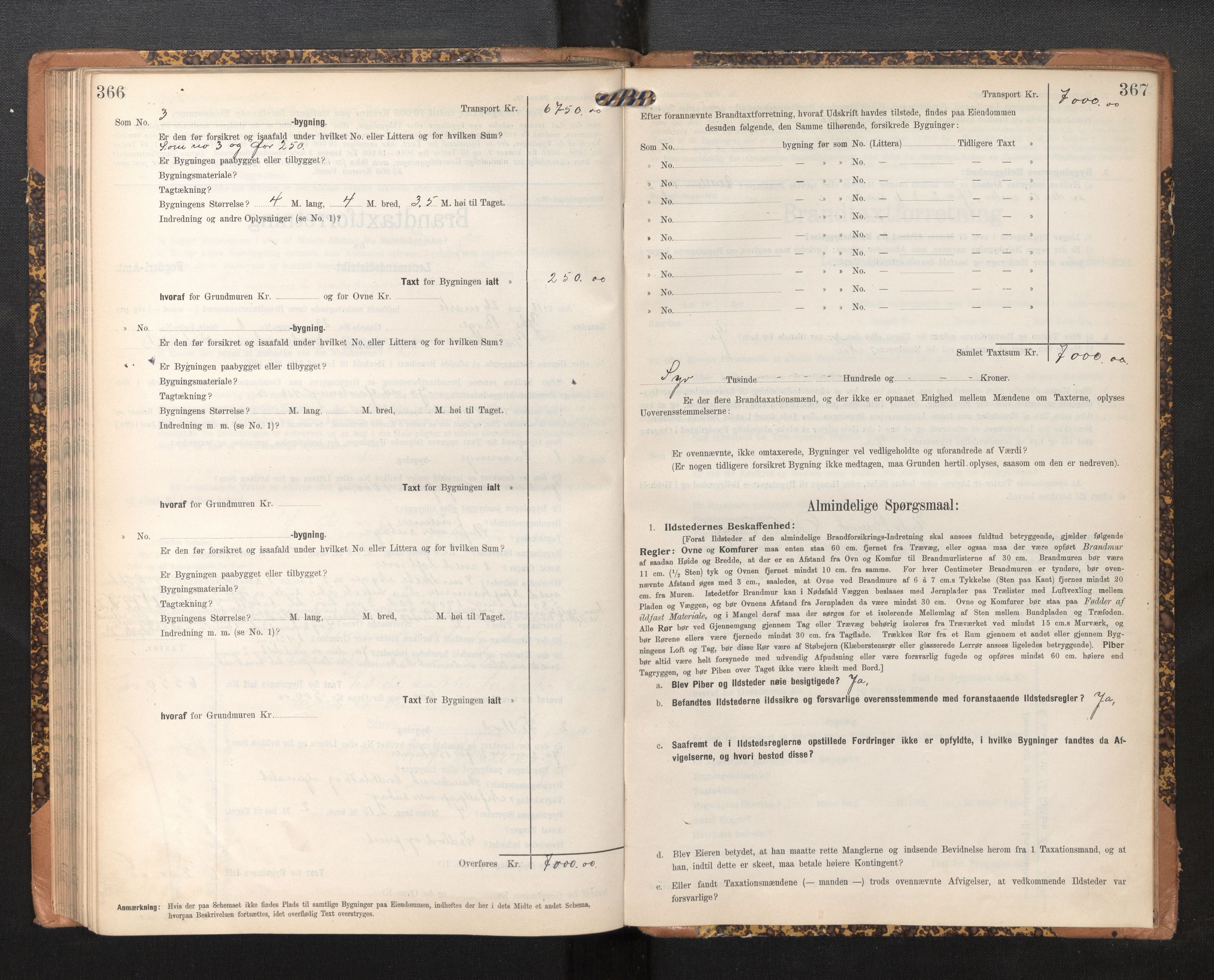 Lensmannen i Bruvik, SAB/A-31301/0012/L0007: Branntakstprotokoll, skjematakst, 1906-1918, s. 366-367