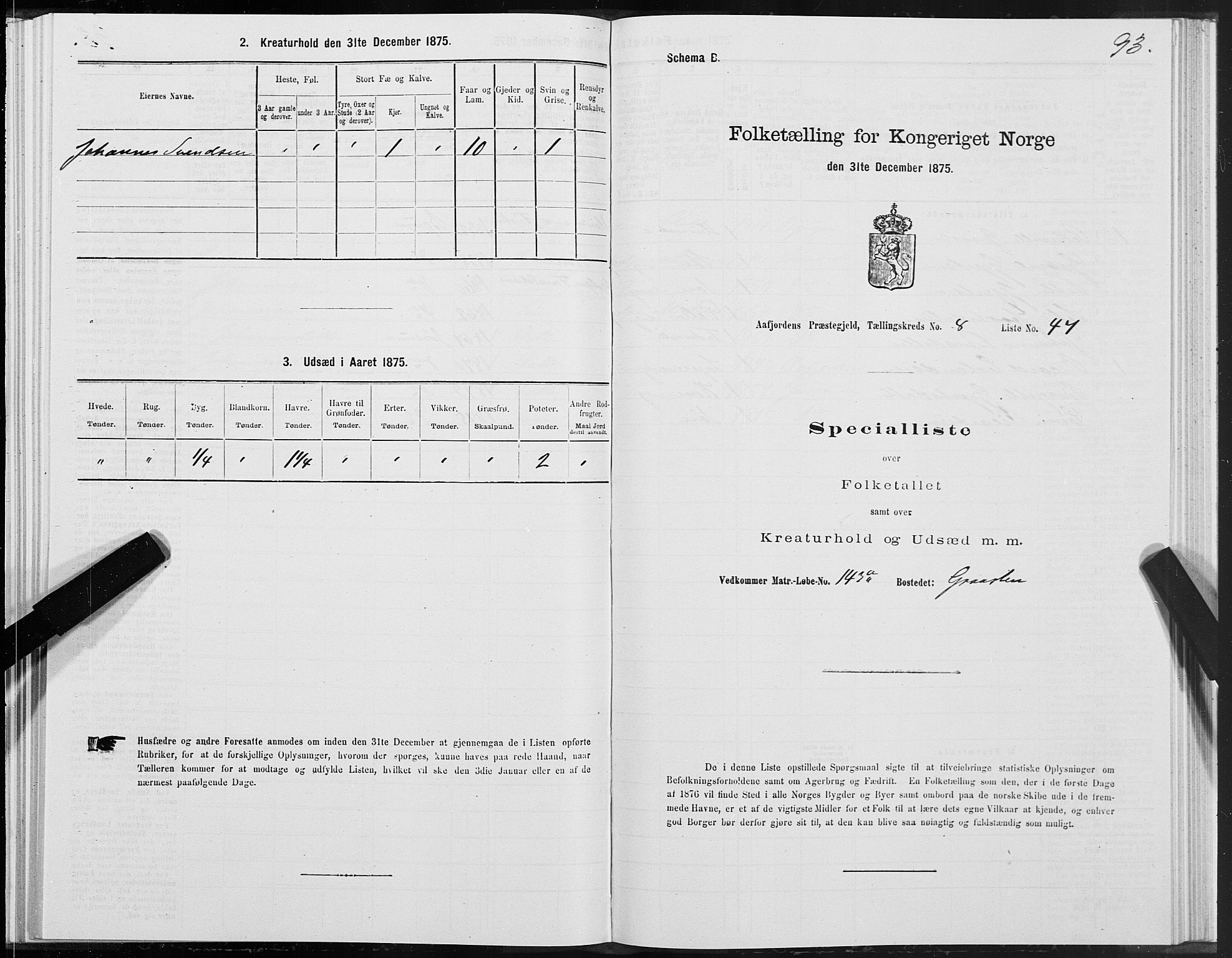 SAT, Folketelling 1875 for 1630P Aafjorden prestegjeld, 1875, s. 4093